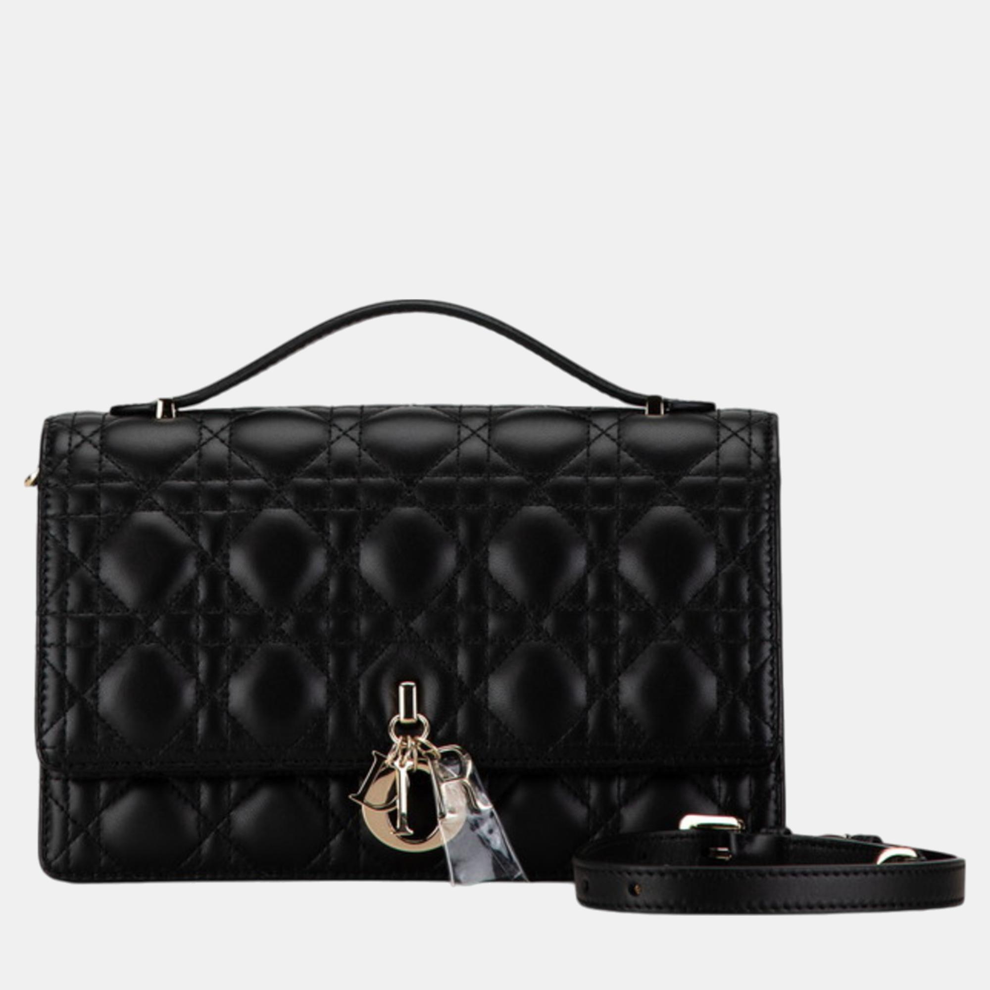 Christian Dior Black Lambskin  Dior Cannage My Bag Handbag