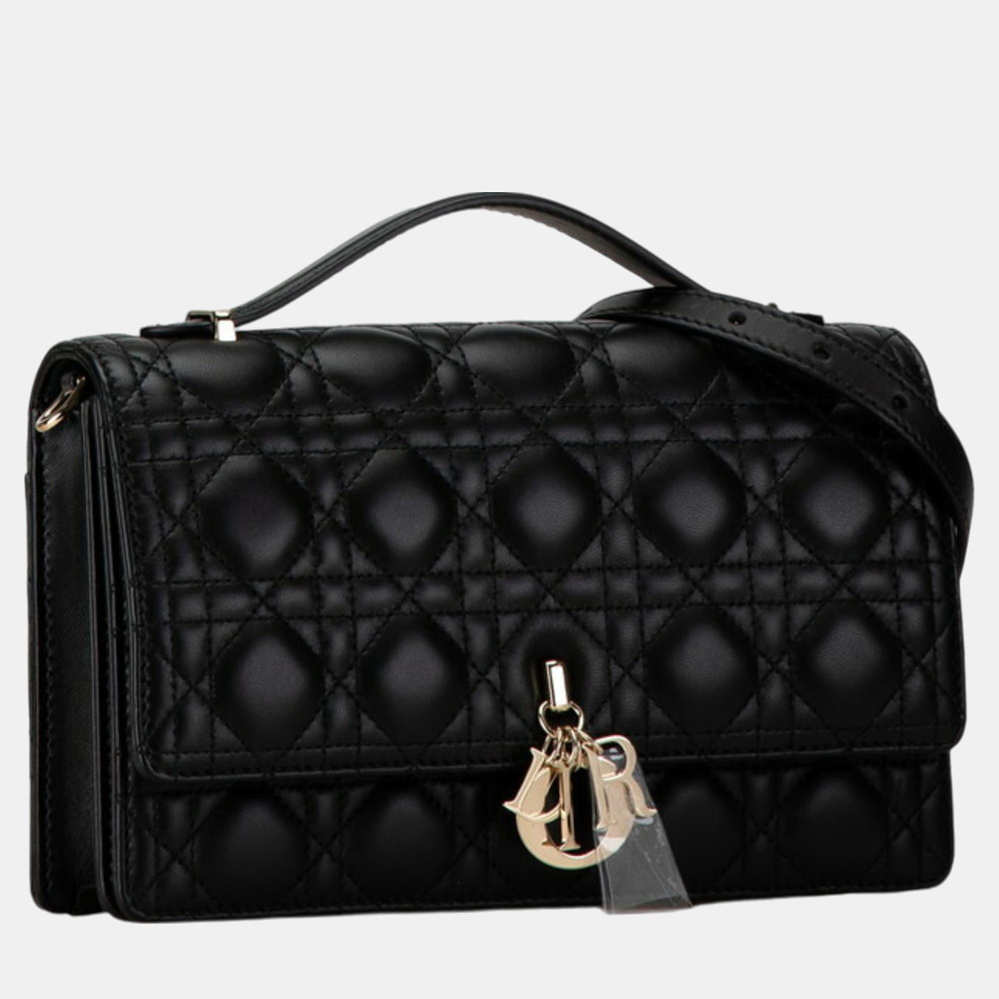 Christian Dior Black Lambskin  Dior Cannage My Bag Handbag