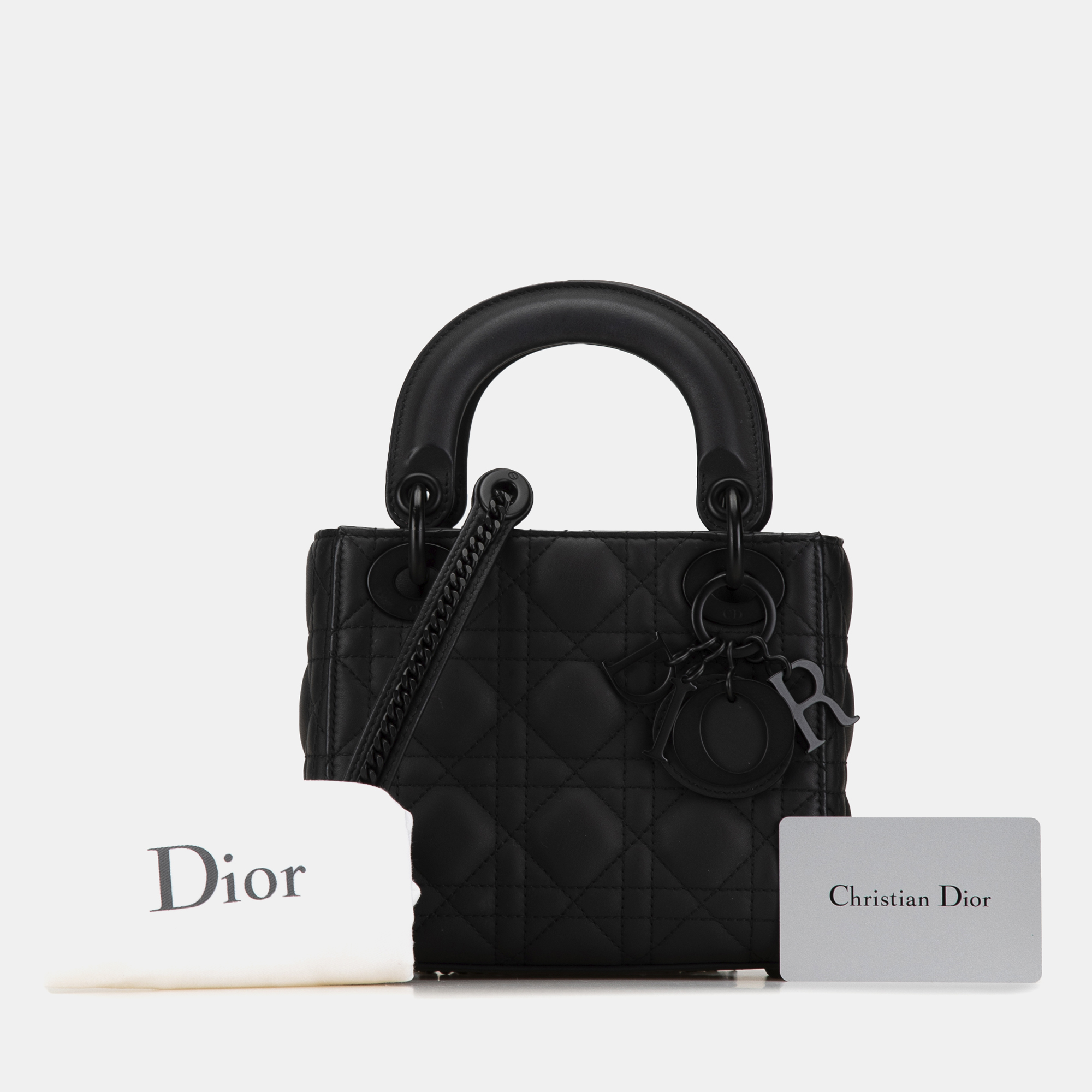 Dior Black Ultra Matte Calfskin Cannage Mini Lady Dior Bag