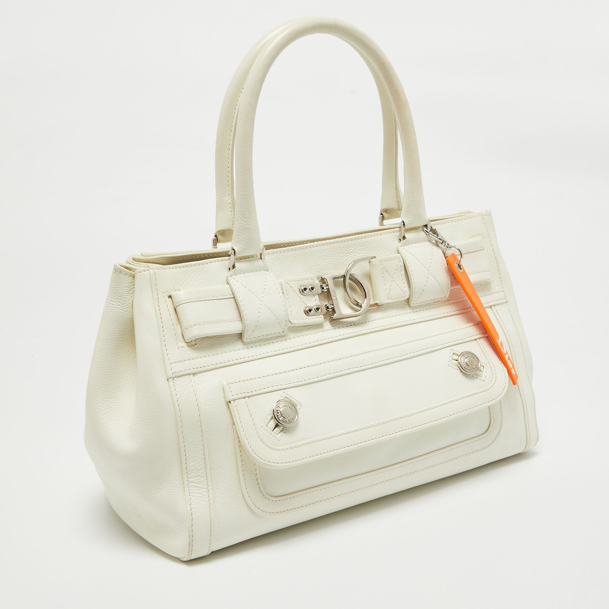 Dior White Leather Flight Tote