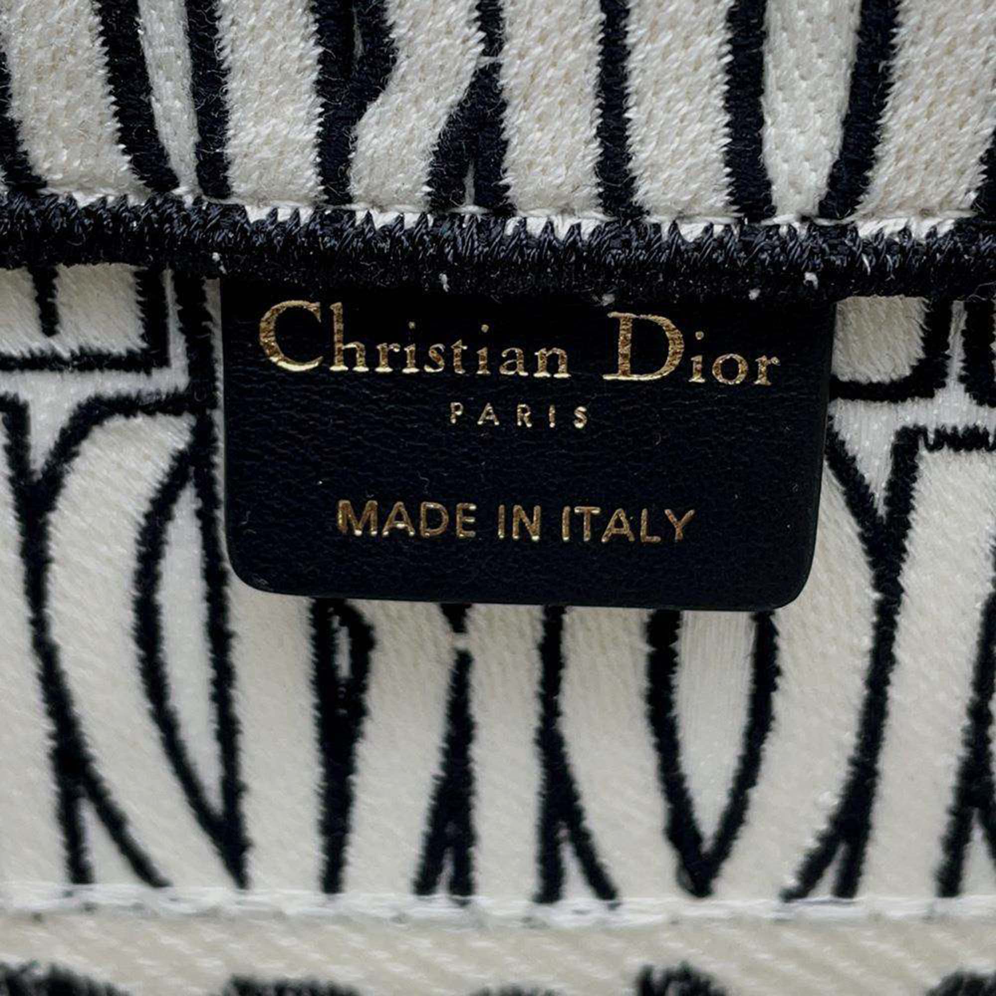 Dior White/Black Canvas Miss Dior Allover Embroidery Book Tote Bag