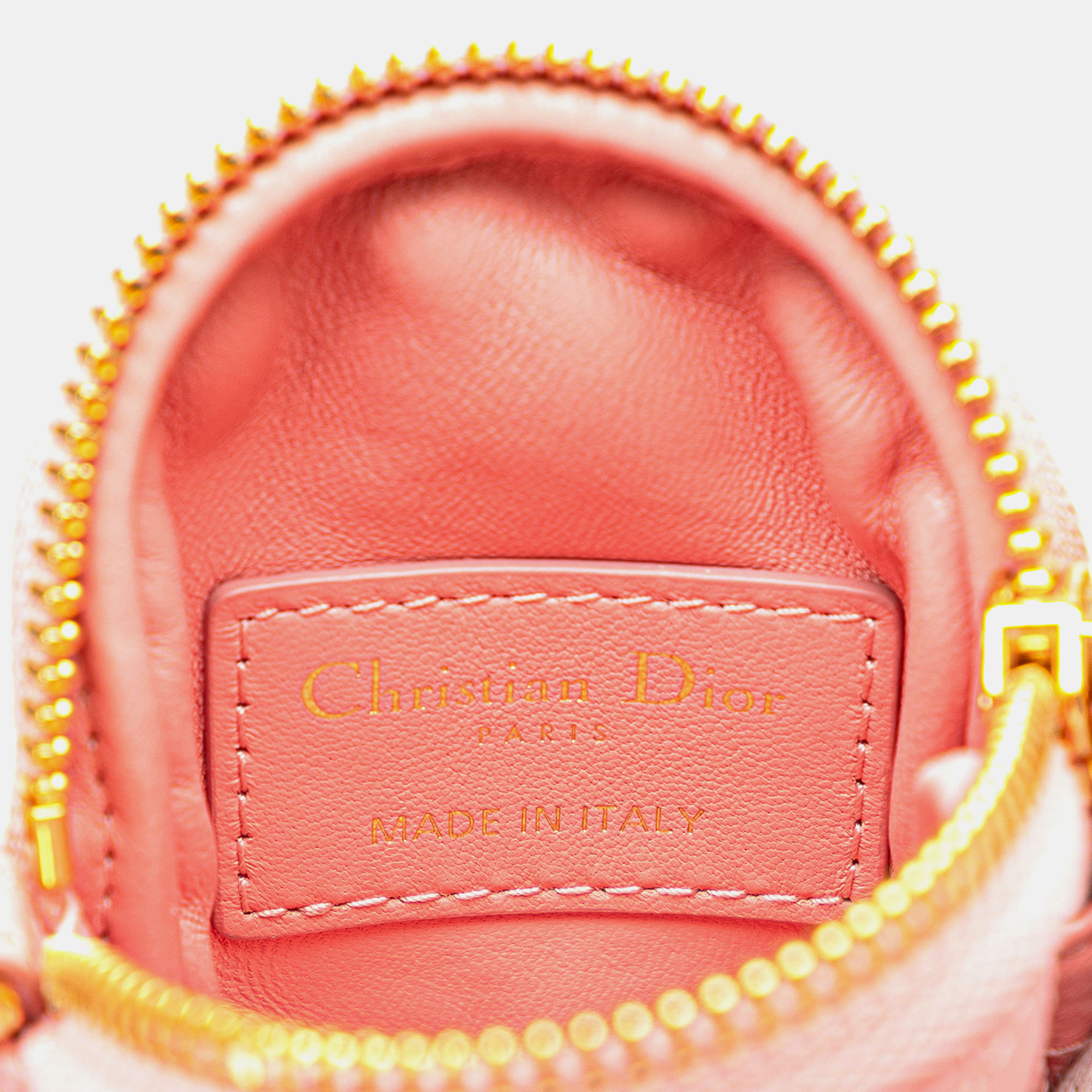 Dior Pink Lambskin Cannage Round Mini Caro Pouch