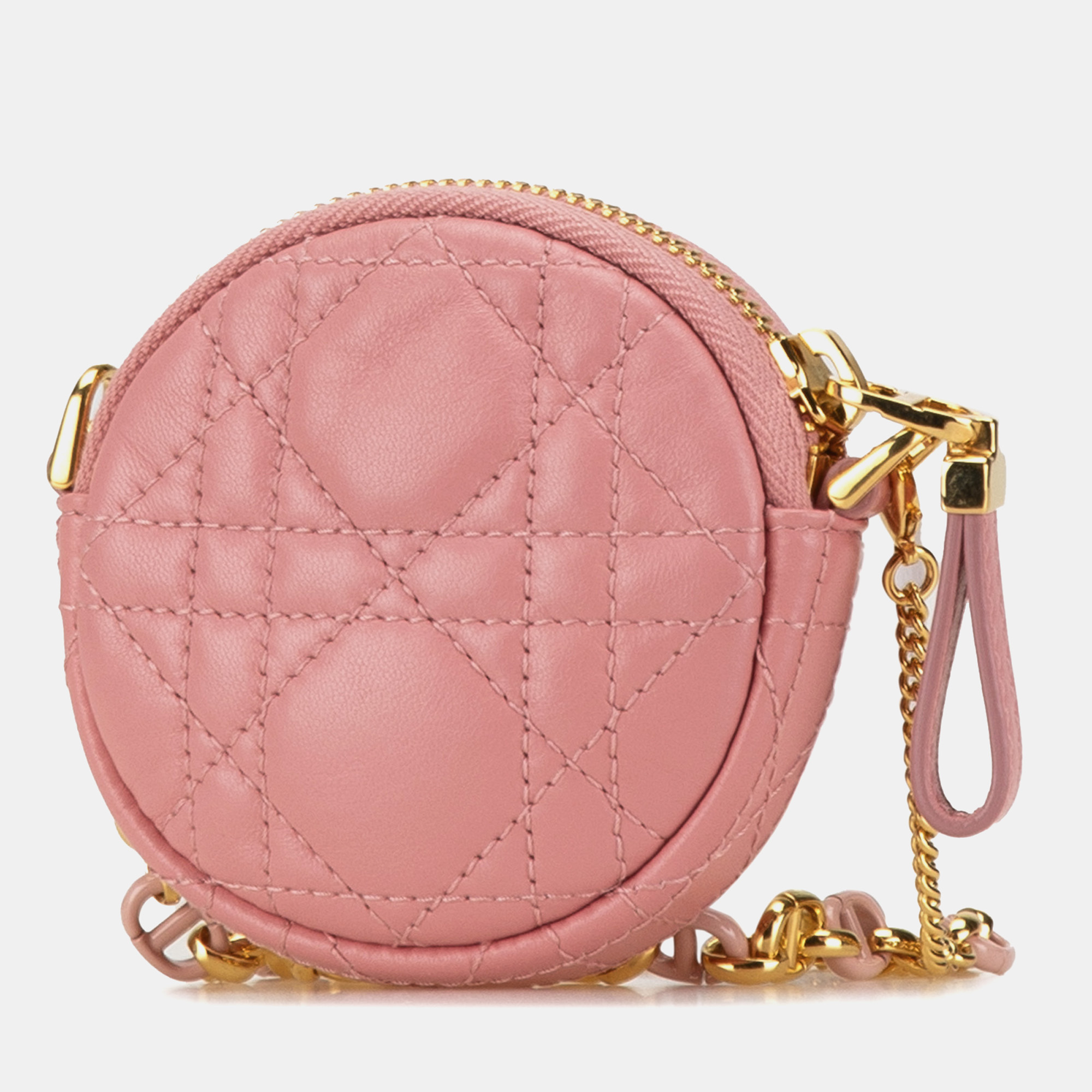 Dior Pink Lambskin Cannage Round Mini Caro Pouch