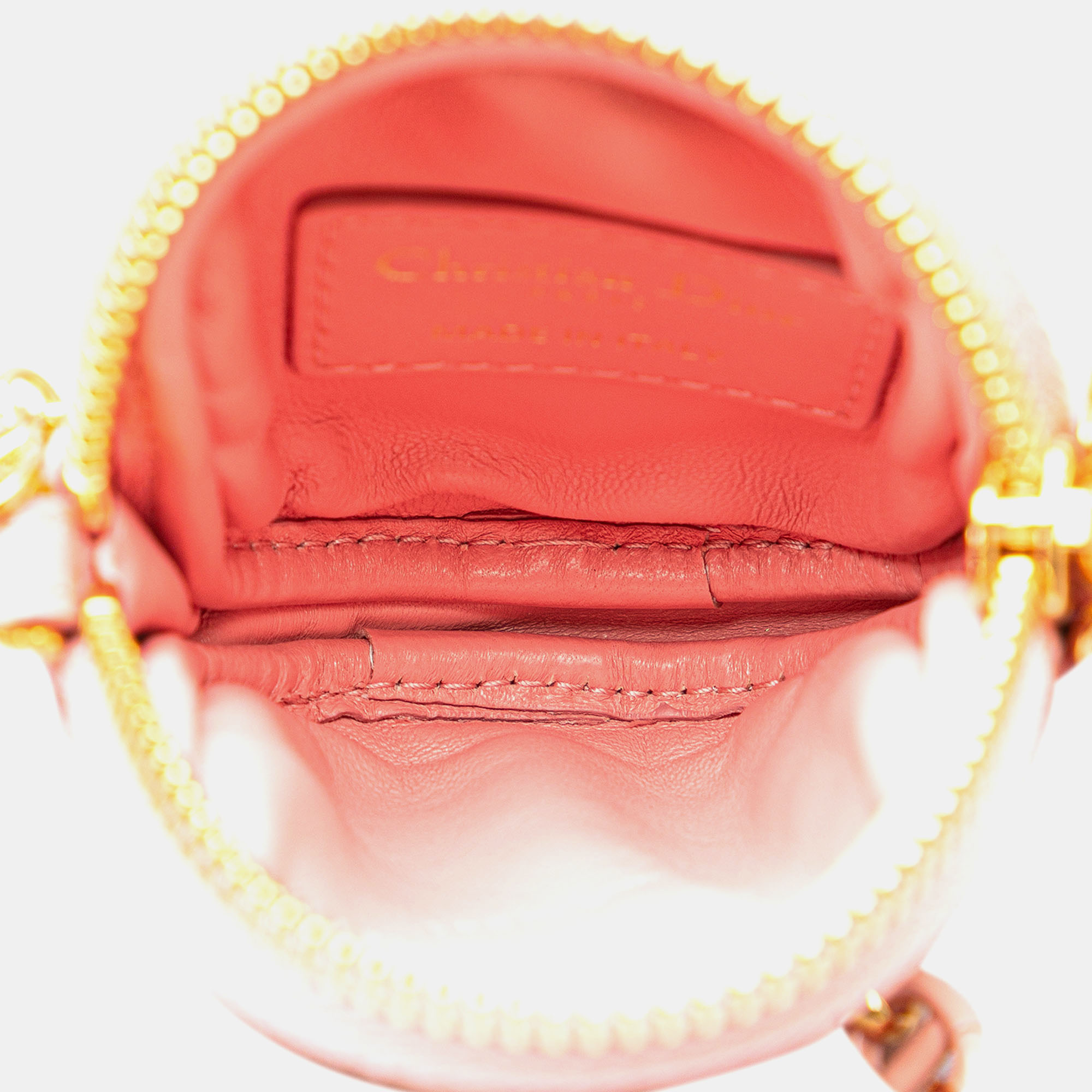 Dior Pink Lambskin Cannage Round Mini Caro Pouch