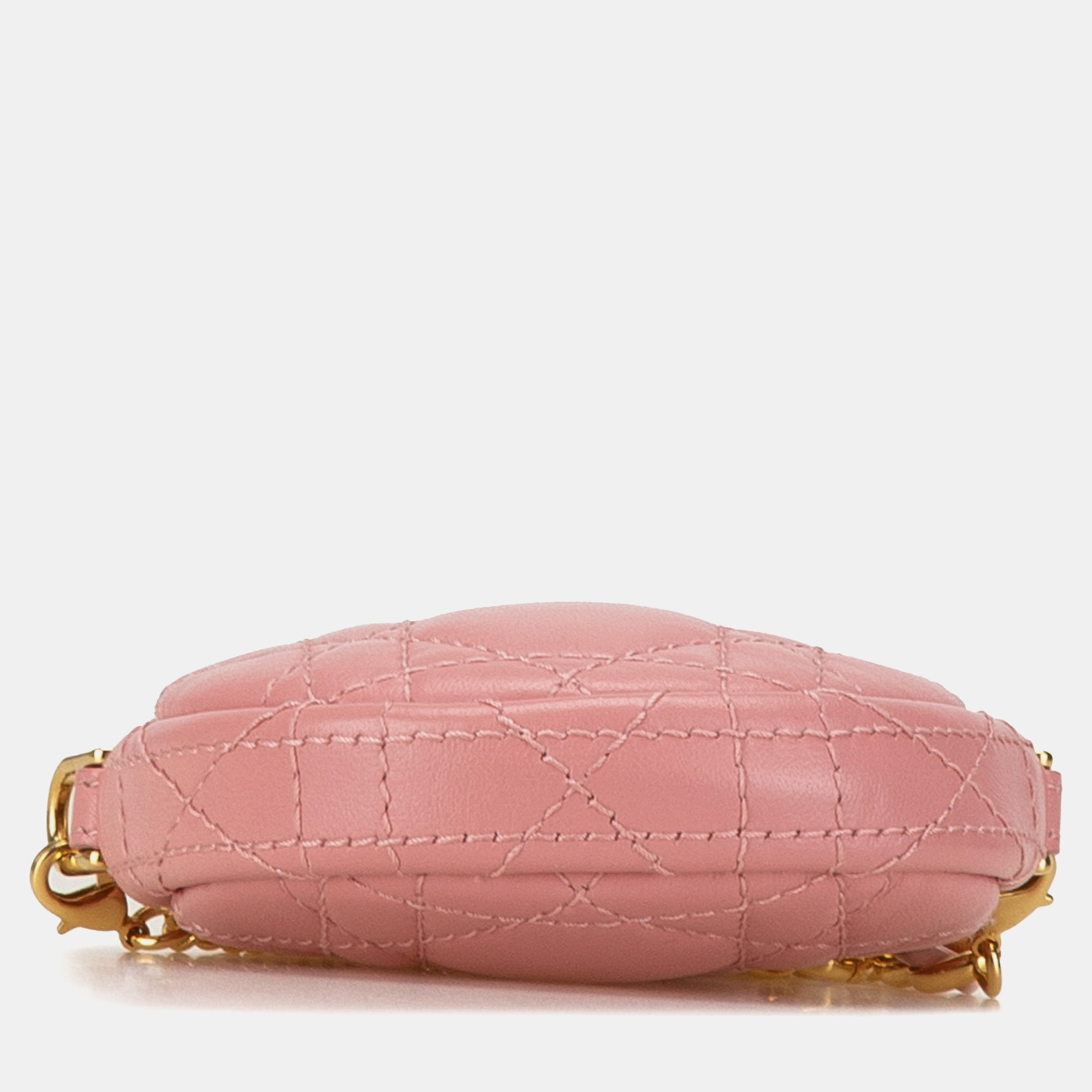 Dior Pink Lambskin Cannage Round Mini Caro Pouch