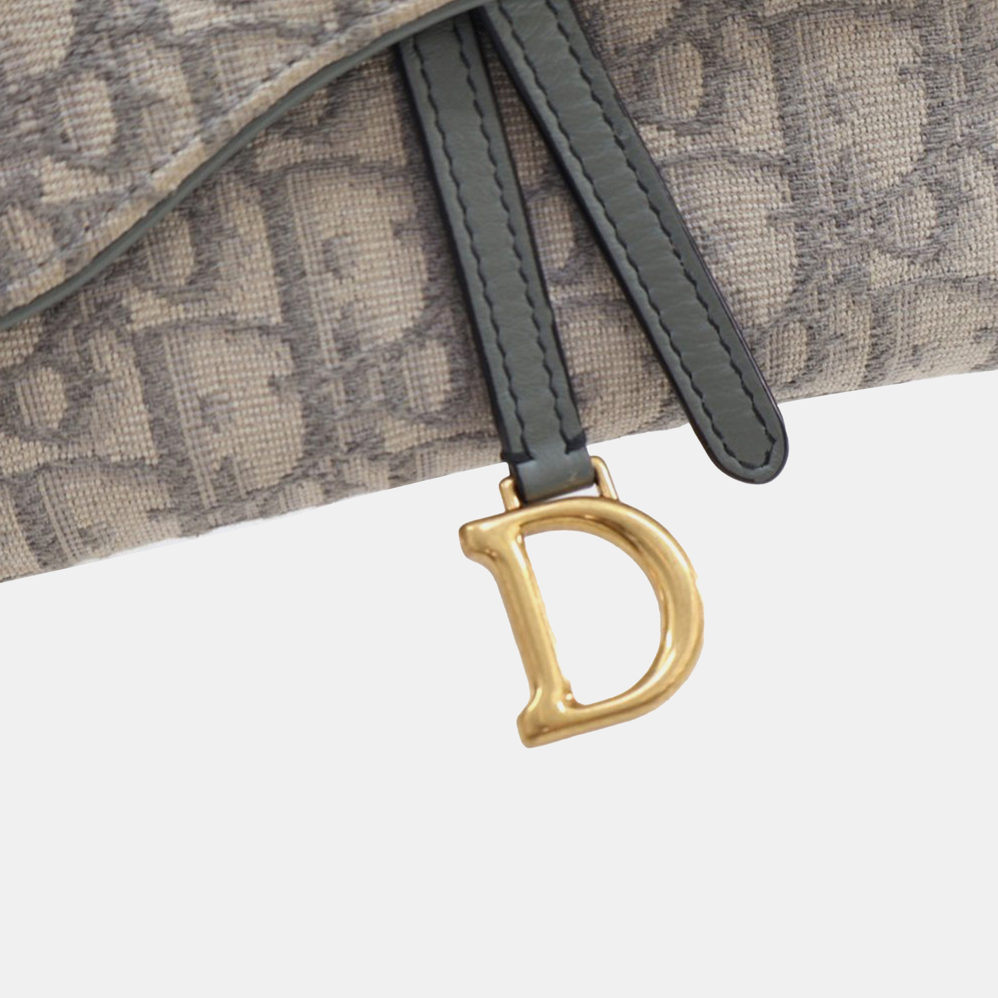 Dior Grey Canvas Oblique Saddle Wallet On Chain