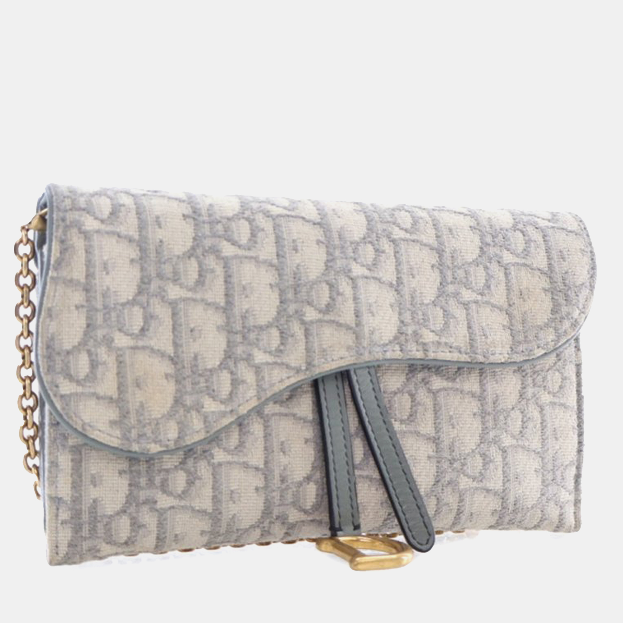 Dior Grey Canvas Oblique Saddle Wallet On Chain