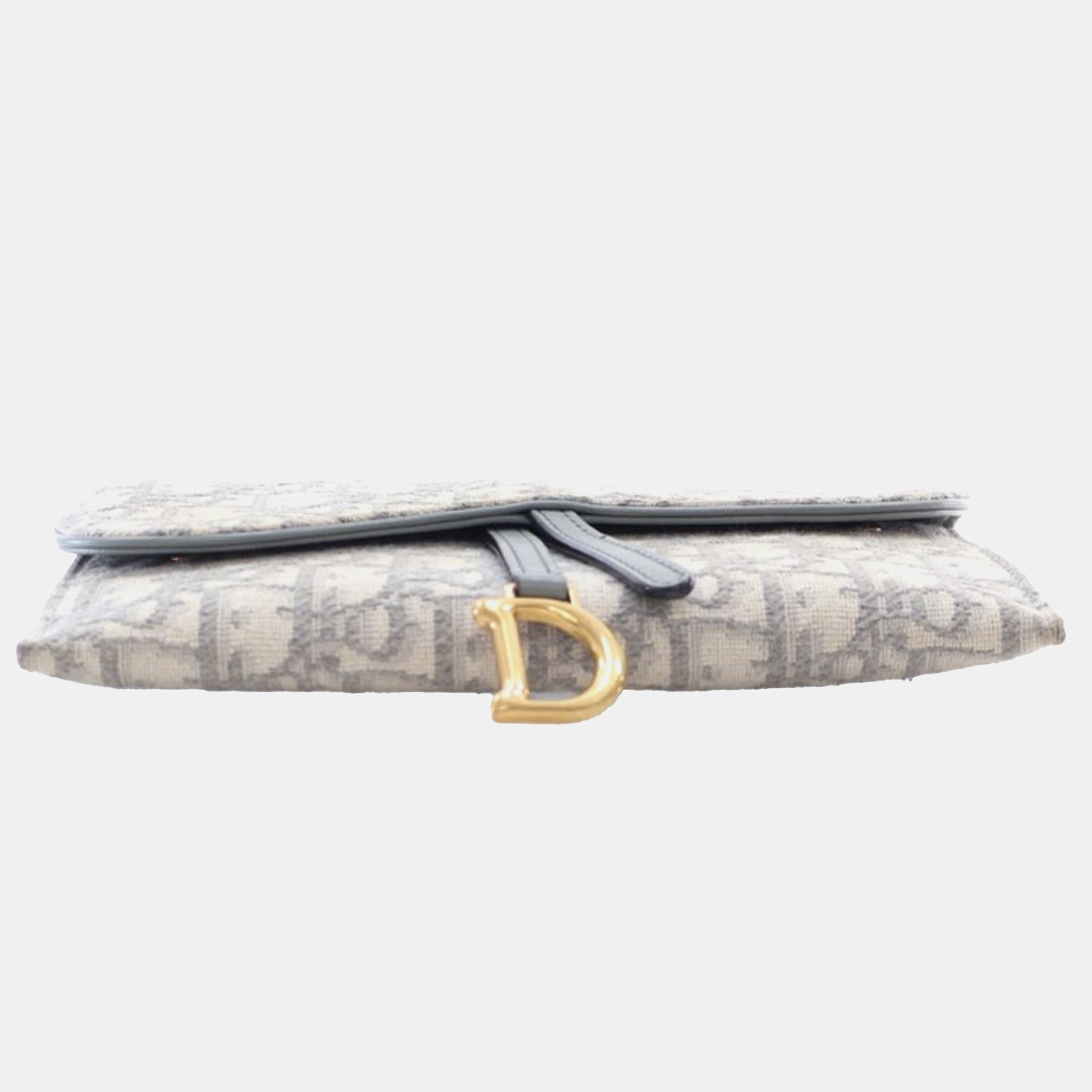 Dior Grey Canvas Oblique Saddle Wallet On Chain