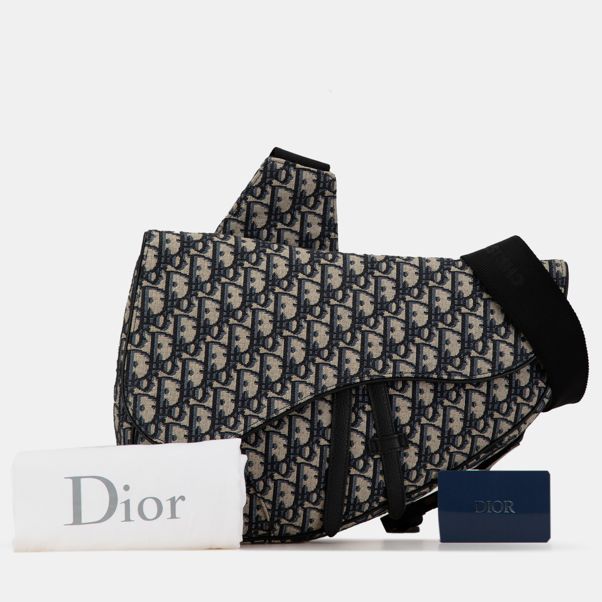 Dior Navy Blue Canvas Oblique Saddle Crossbody Bag