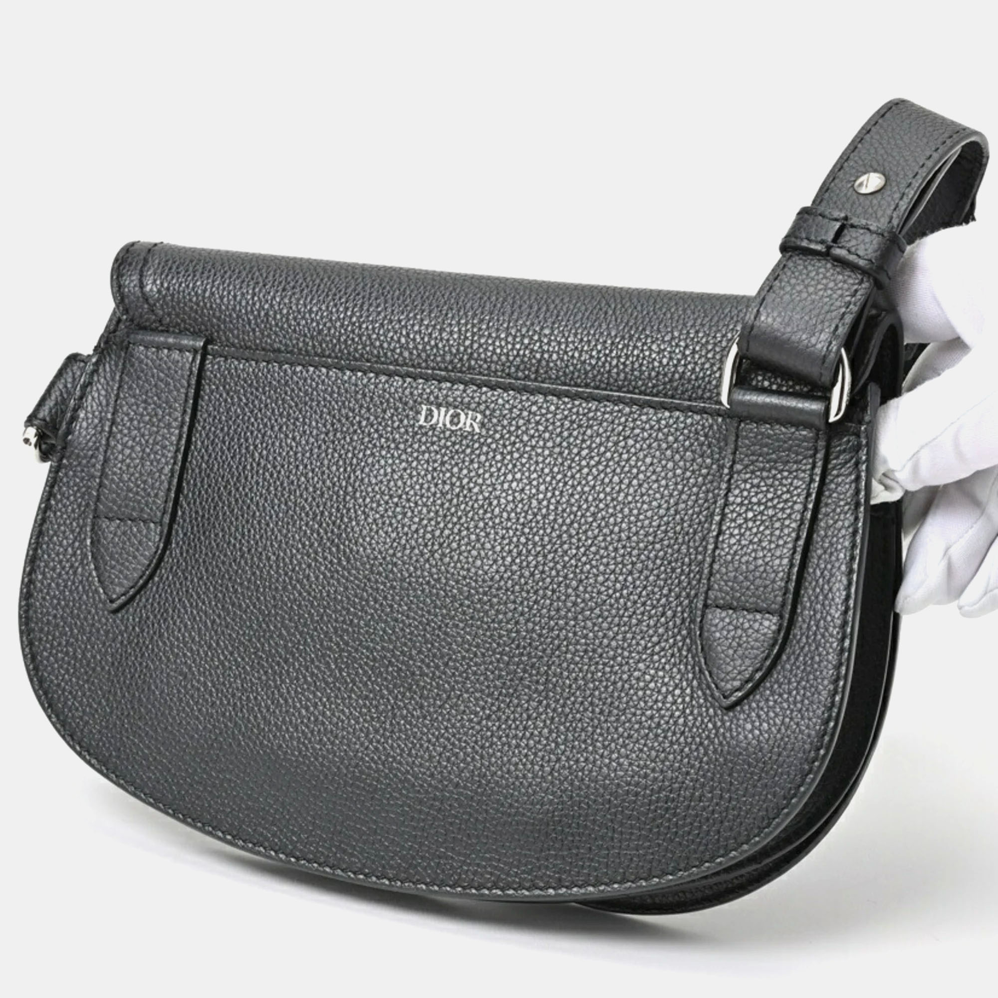 Dior Black Leather Saddle Pouch Crossbody Bag