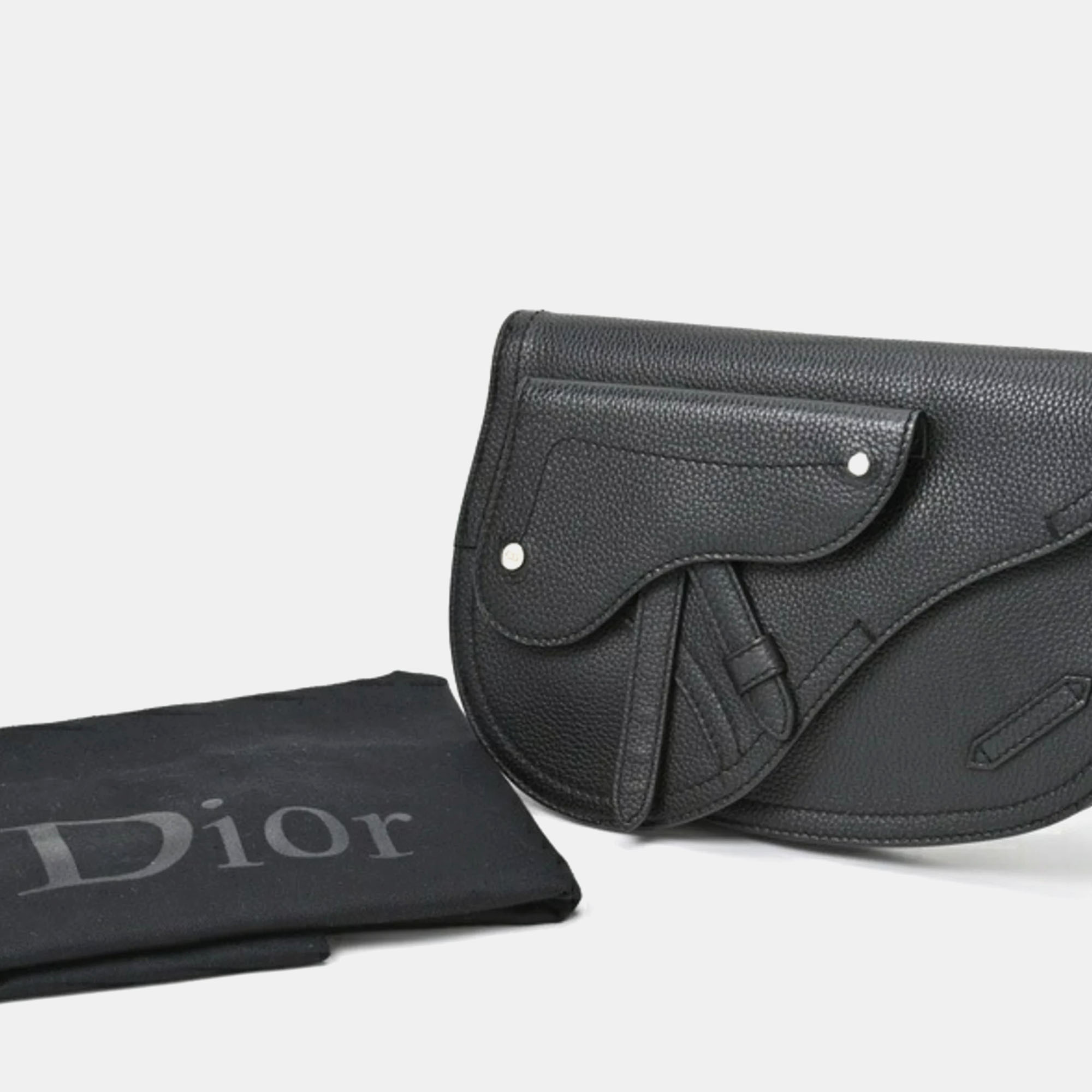 Dior Black Leather Saddle Pouch Crossbody Bag