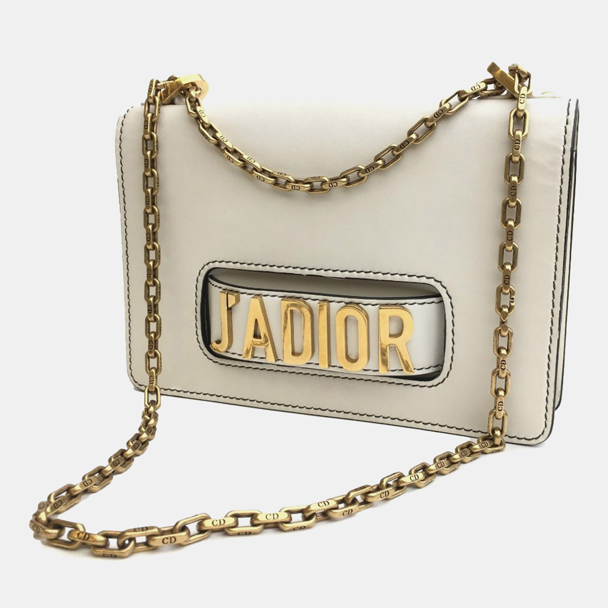 Dior White Medium Calfskin J'Adior Leather Chain Flap