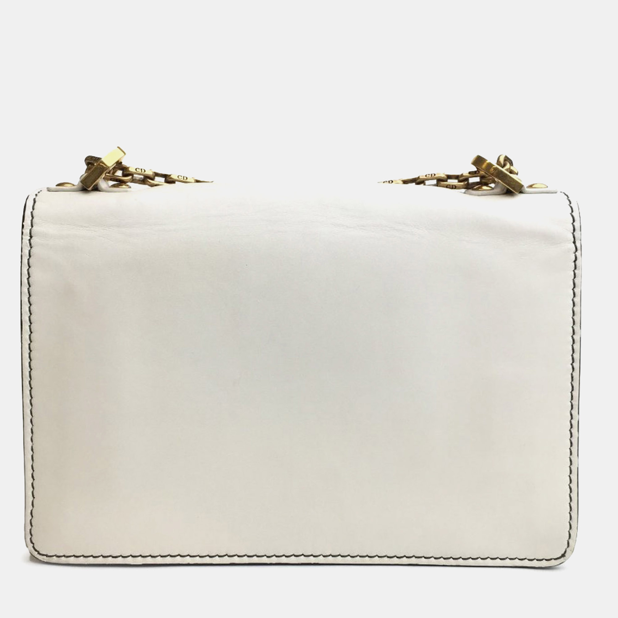 Dior White Medium Calfskin J'Adior Leather Chain Flap