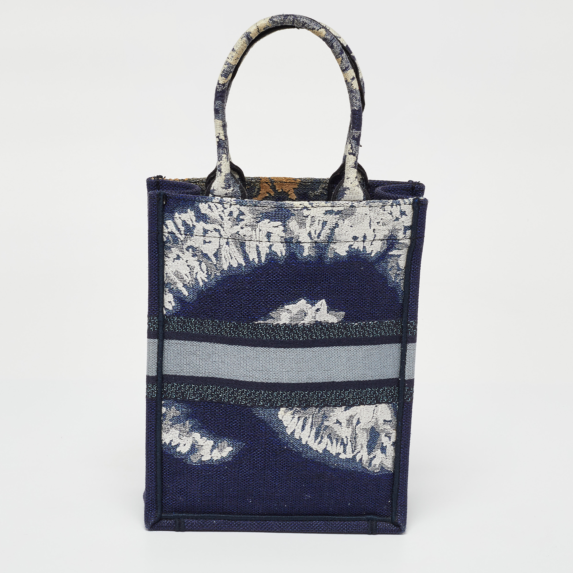 Dior Navy Blue/White Tie Dye Canvas Mini Vertical Dior Book Tote