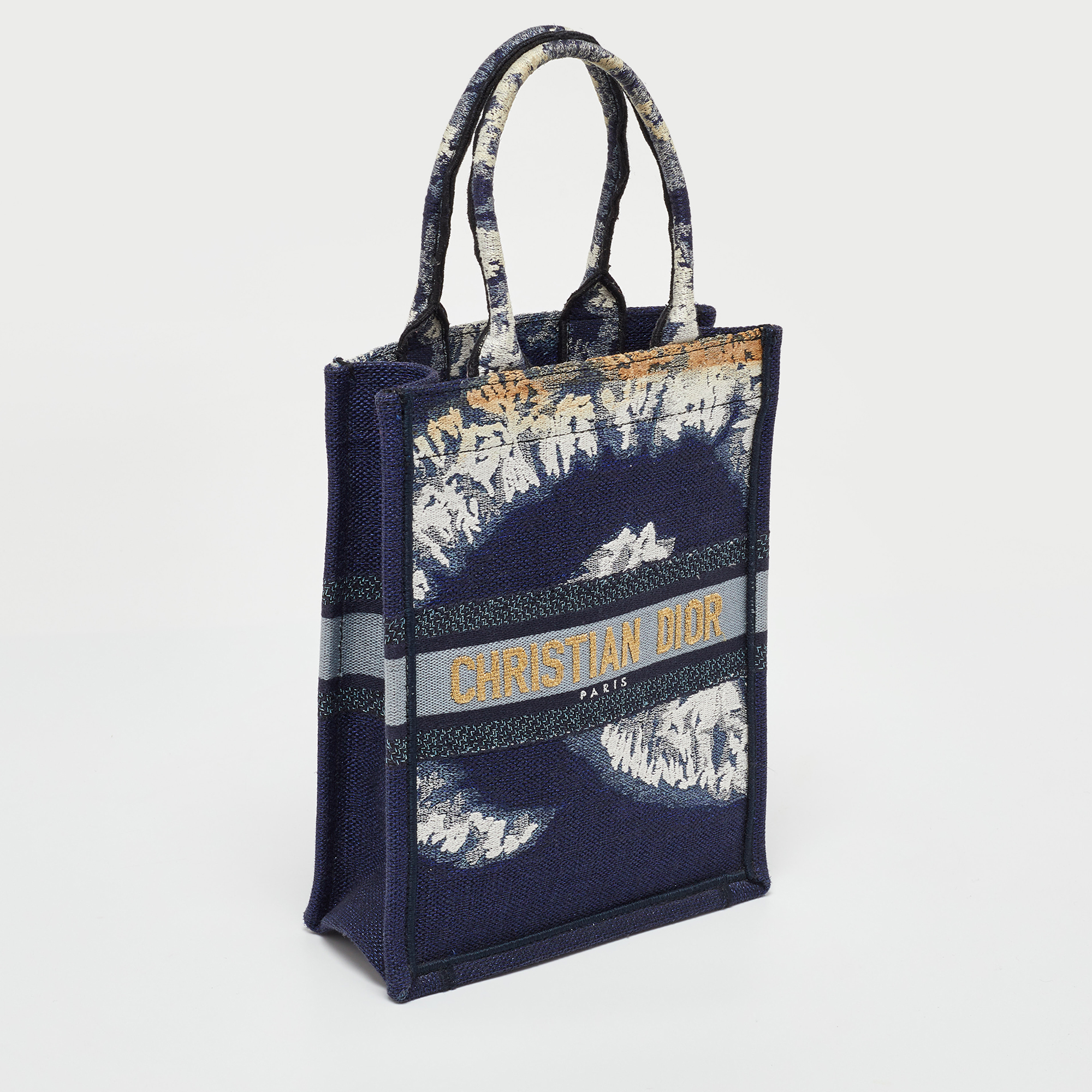 Dior Navy Blue/White Tie Dye Canvas Mini Vertical Dior Book Tote