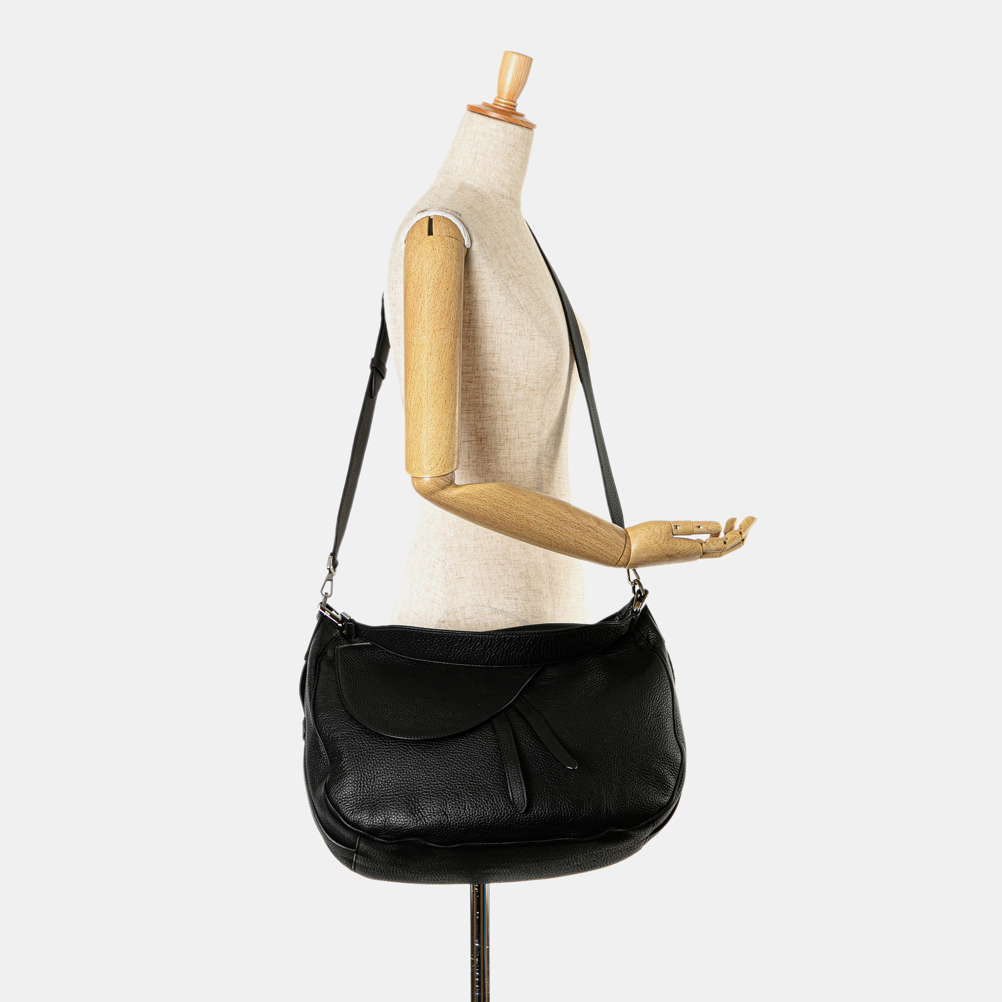 Dior Black Leather Grained Calfskin Saddle Soft Bag