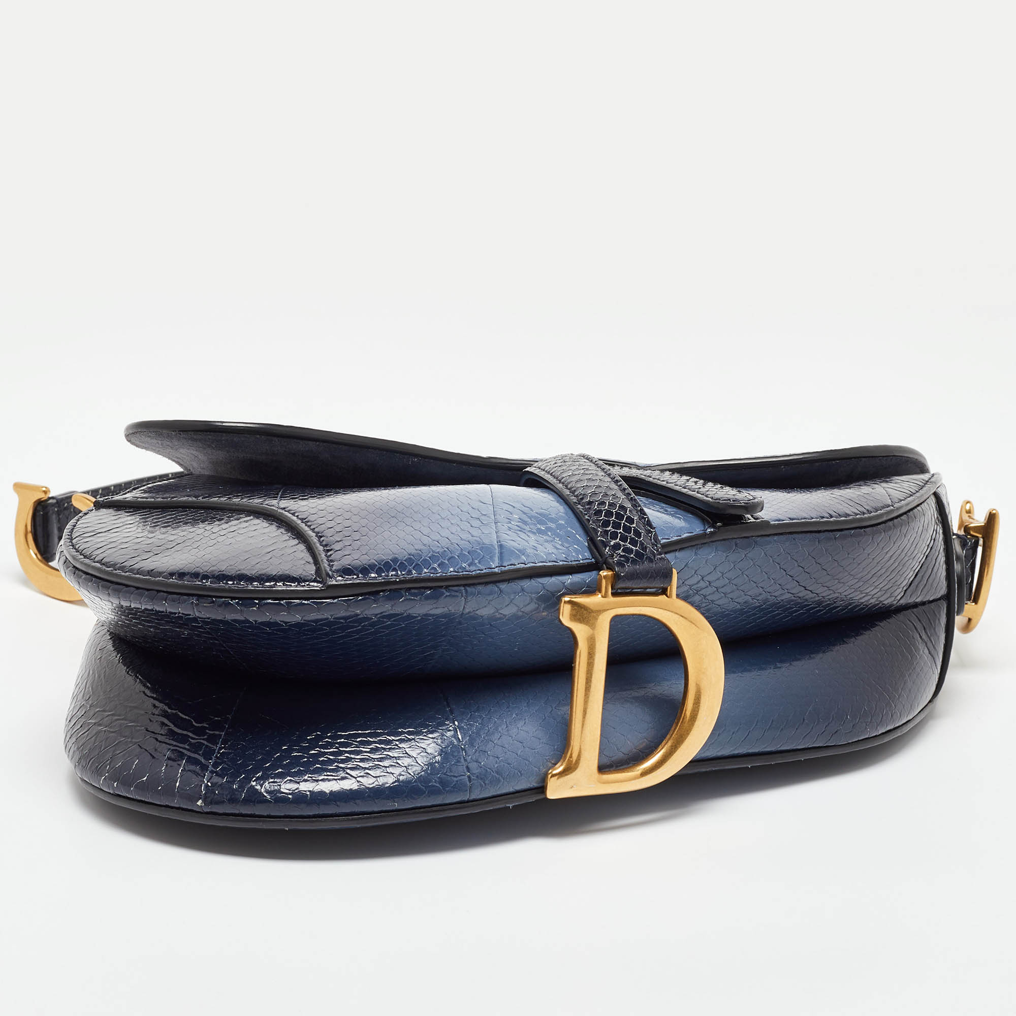 Dior Navy Blue Snakeskin Leather Classic Saddle Bag