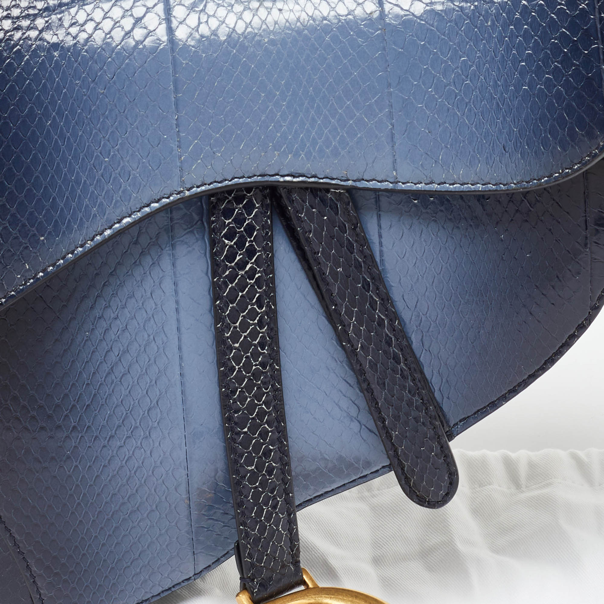 Dior Navy Blue Snakeskin Leather Classic Saddle Bag