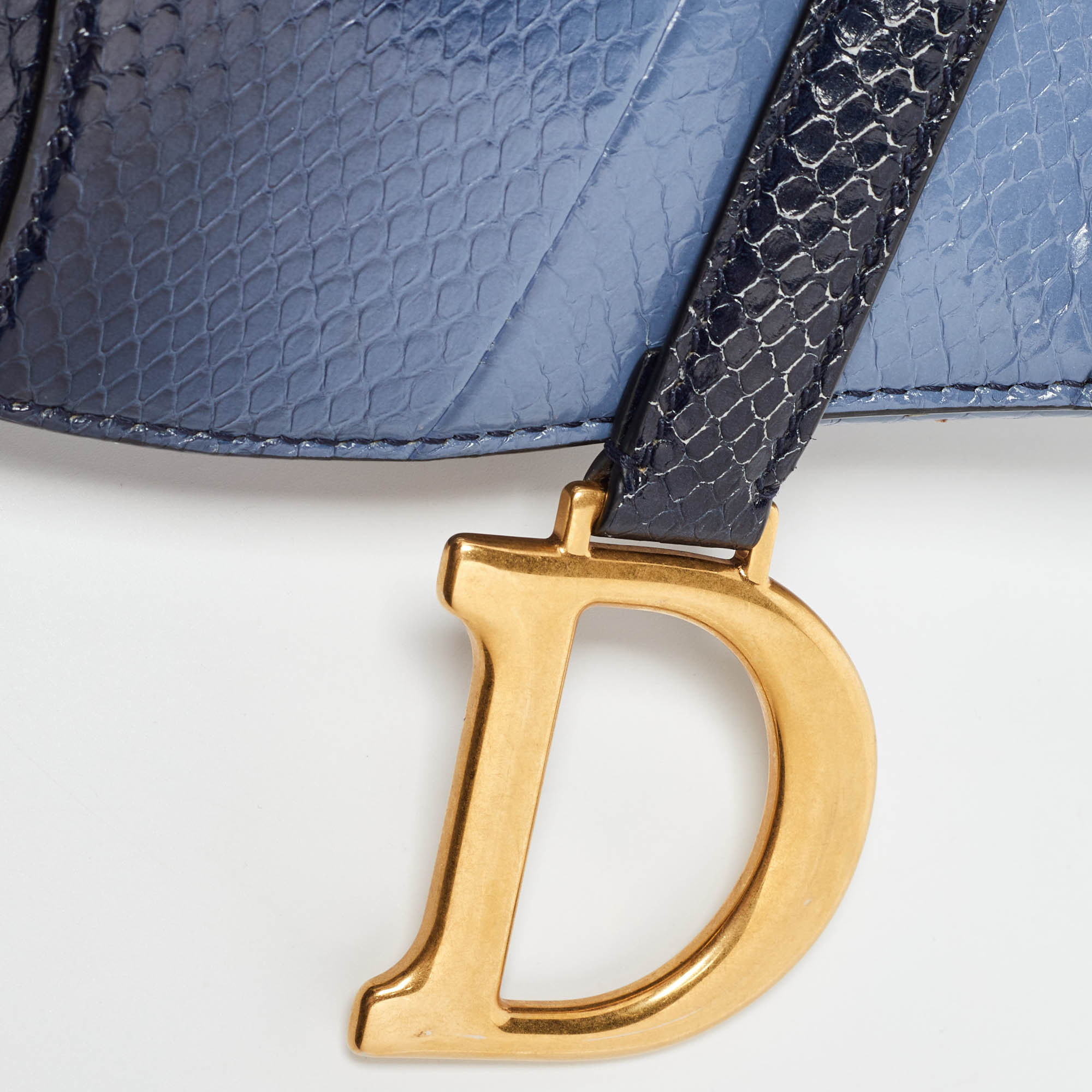 Dior Navy Blue Snakeskin Leather Classic Saddle Bag