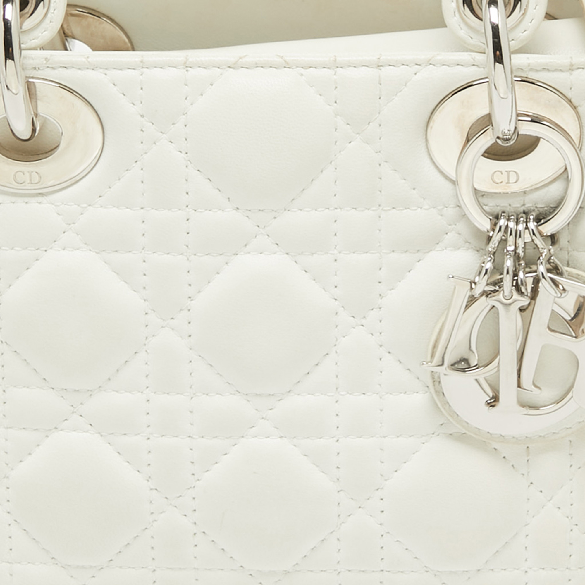 Dior White Cannage Leather Mini Lady Dior Tote