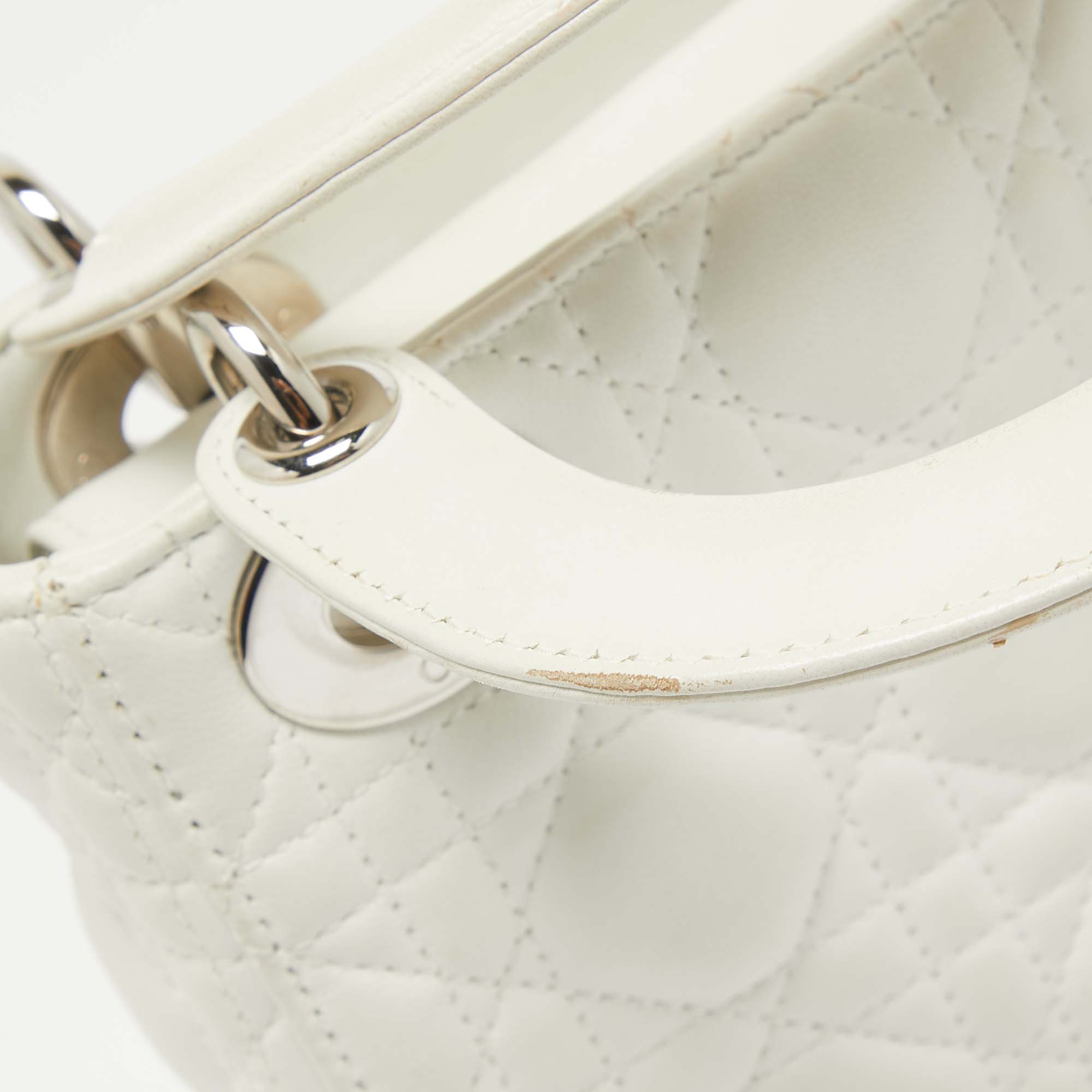 Dior White Cannage Leather Mini Lady Dior Tote