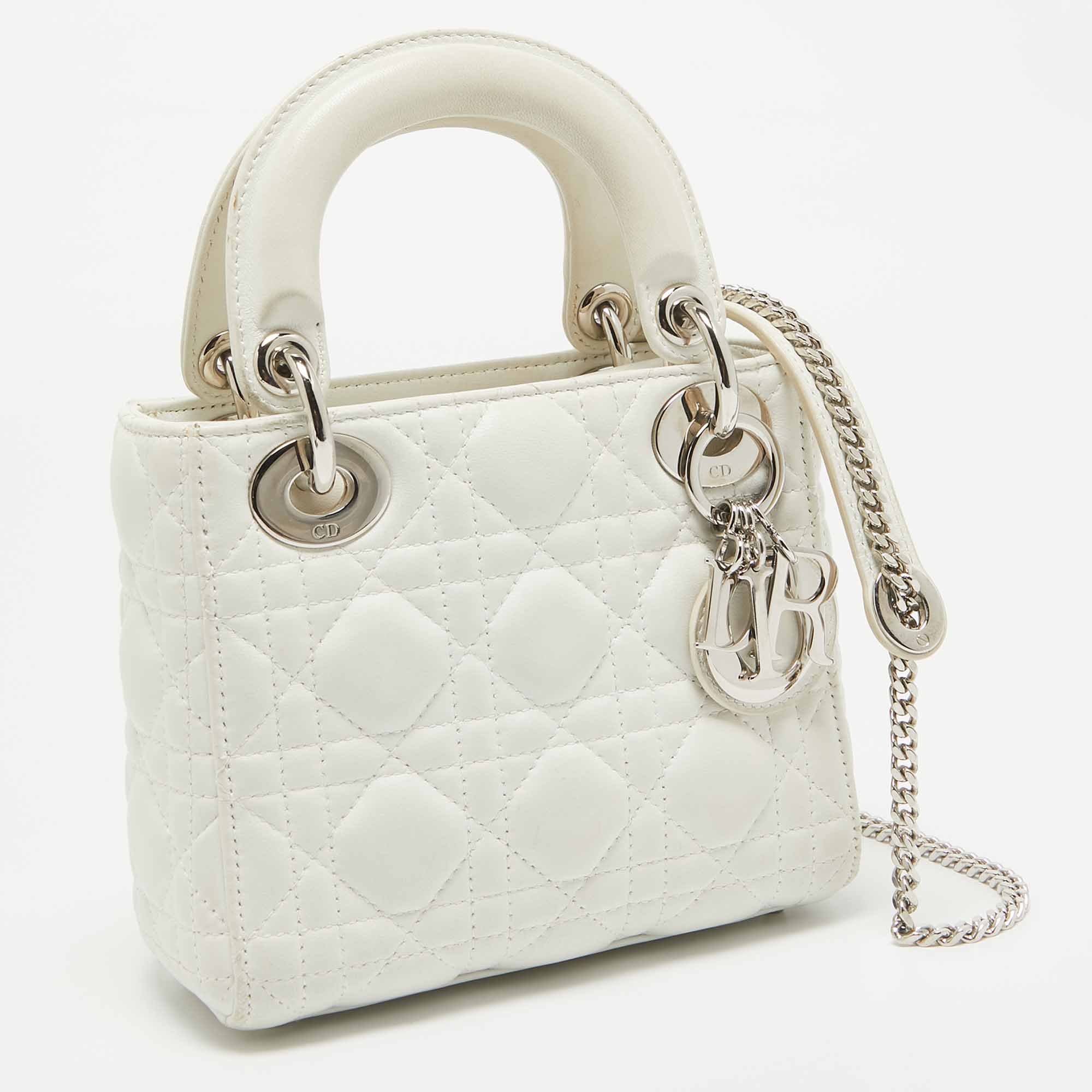 Dior White Cannage Leather Mini Lady Dior Tote