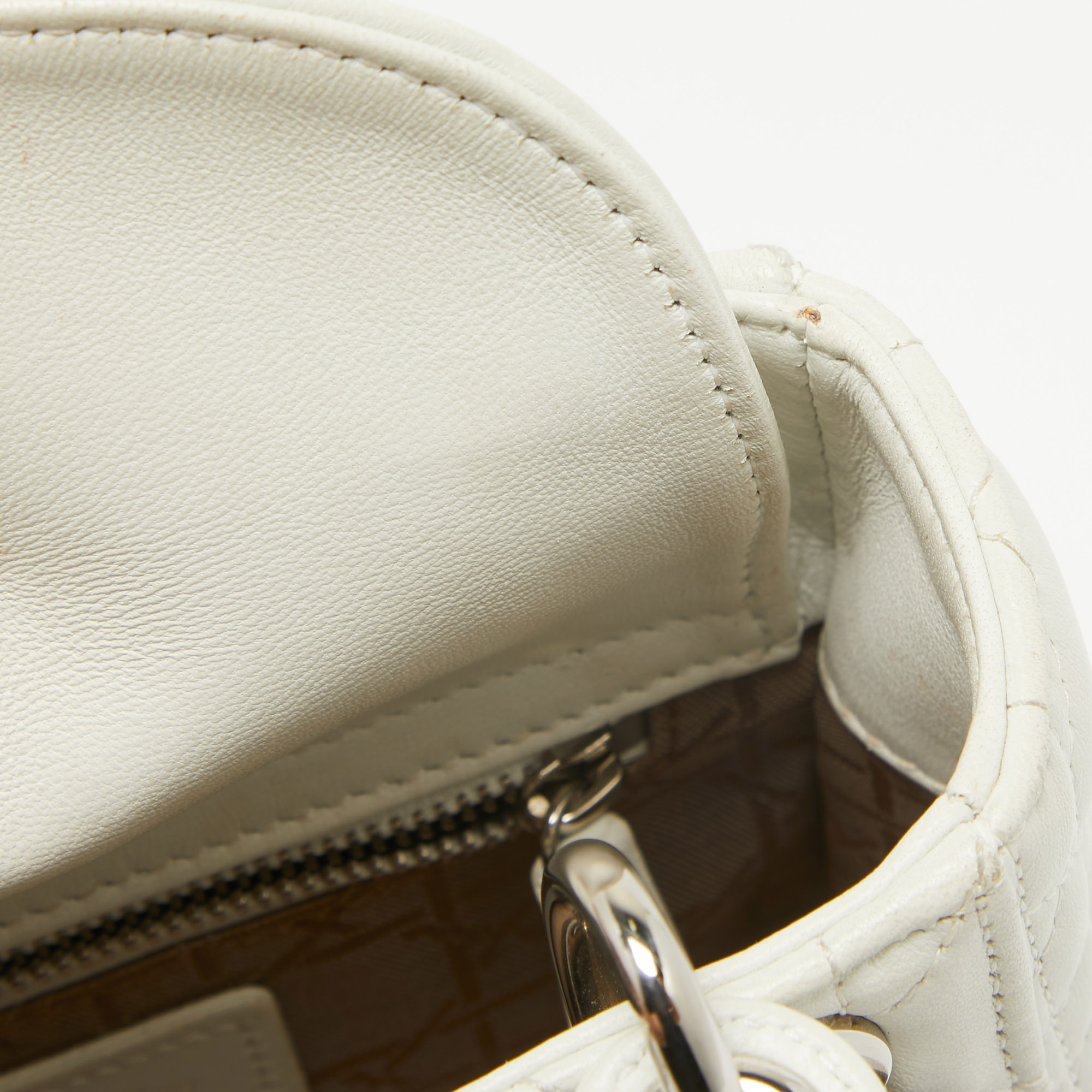 Dior White Cannage Leather Mini Lady Dior Tote