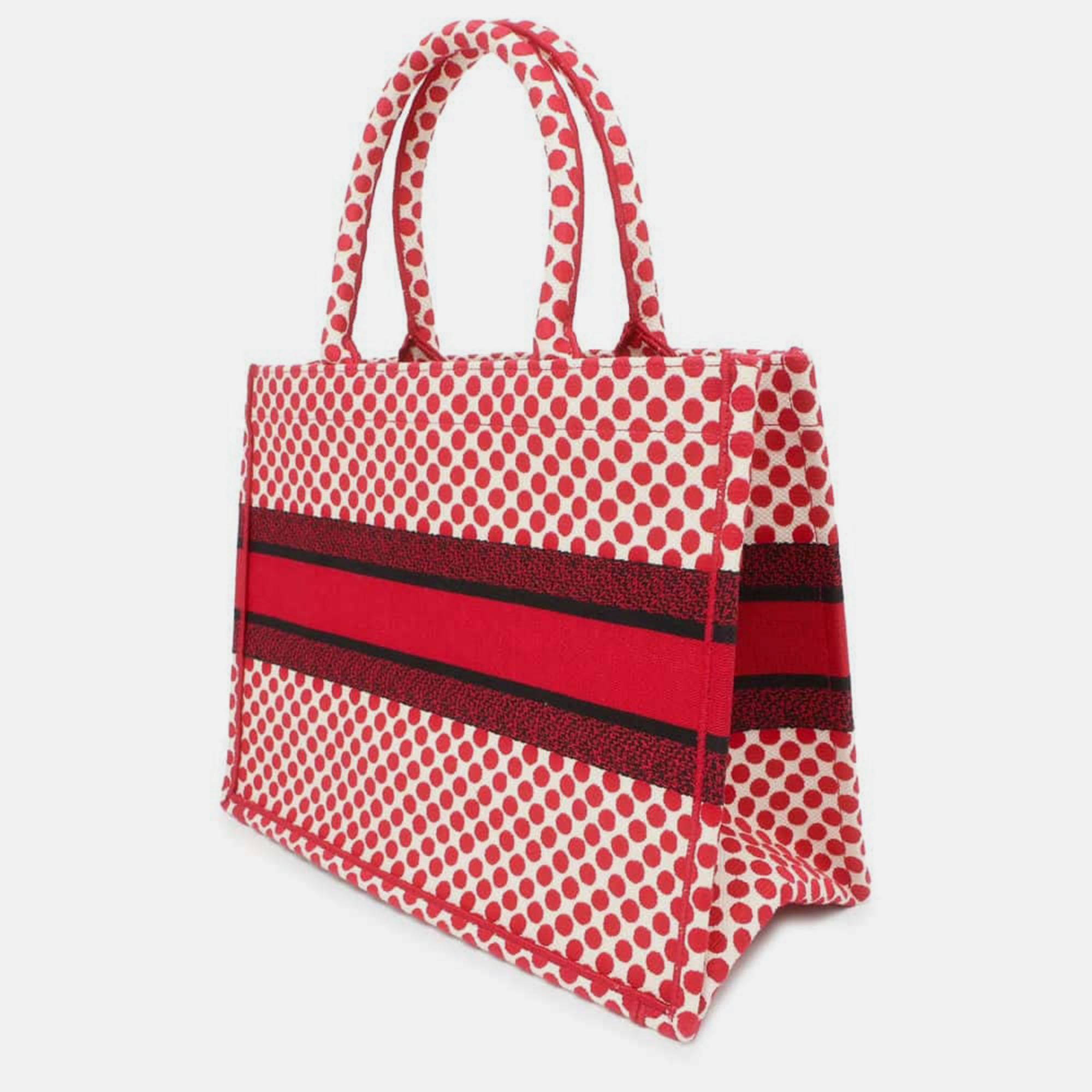 Dior Red/White/Black Canvas Book Tote PolkadotSize Medium