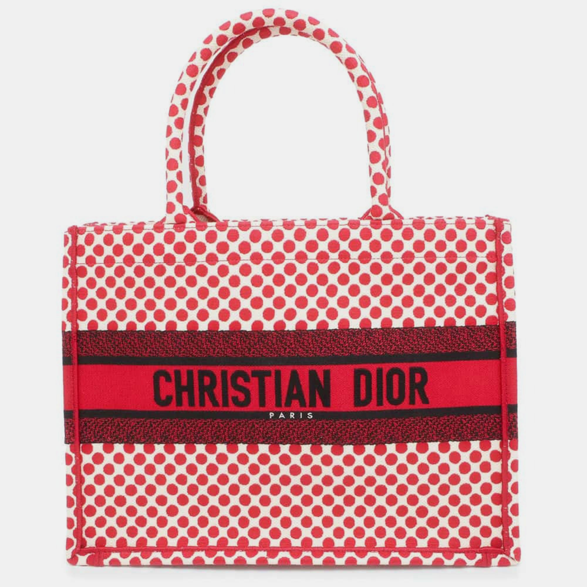 Dior Red/White/Black Canvas Book Tote PolkadotSize Medium