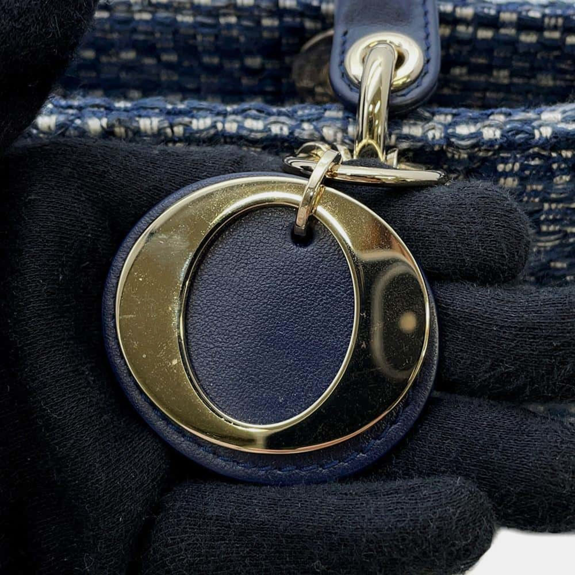 Dior LADY D-JOY Bag Navy Tweed Size Medium