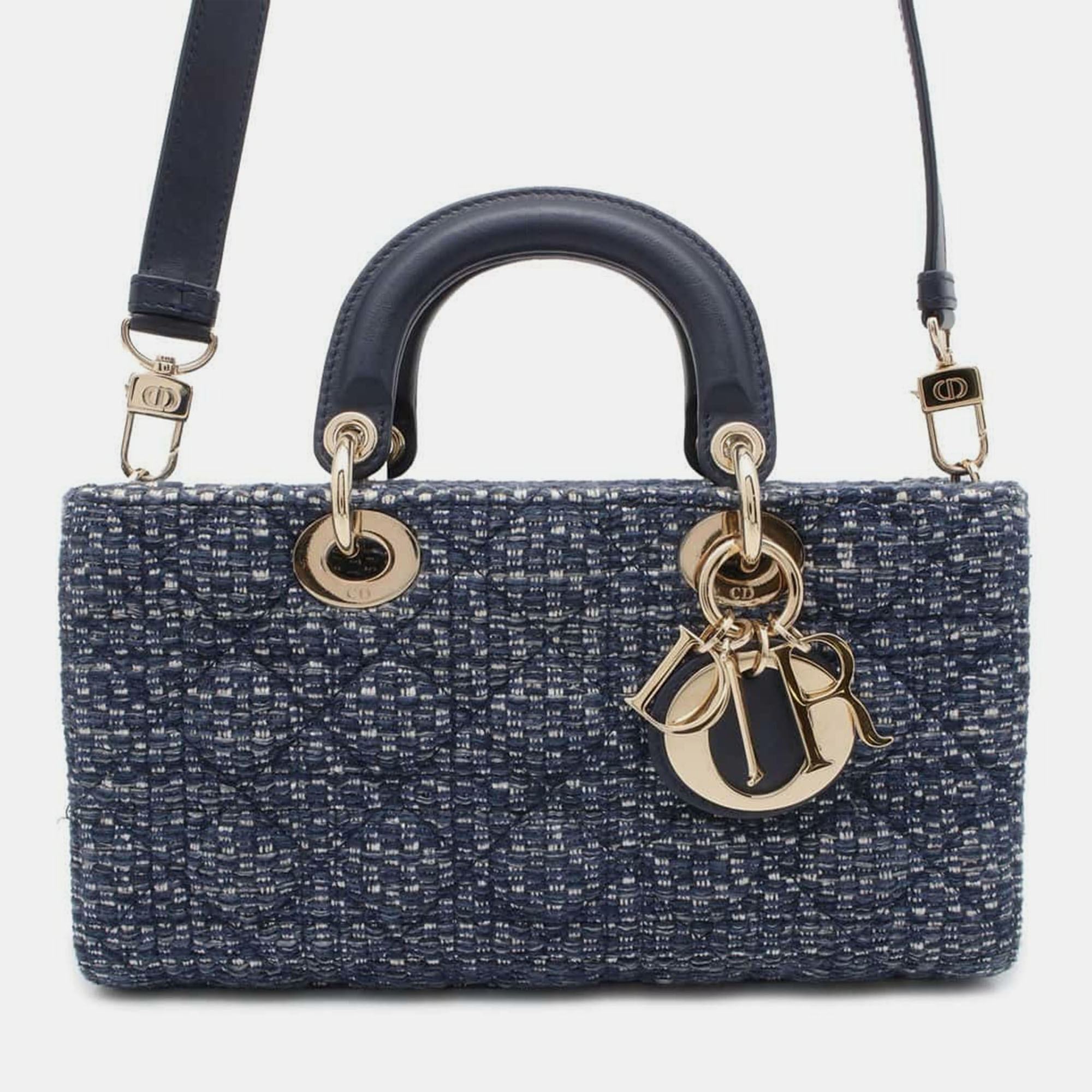 Dior LADY D-JOY Bag Navy Tweed Size Medium