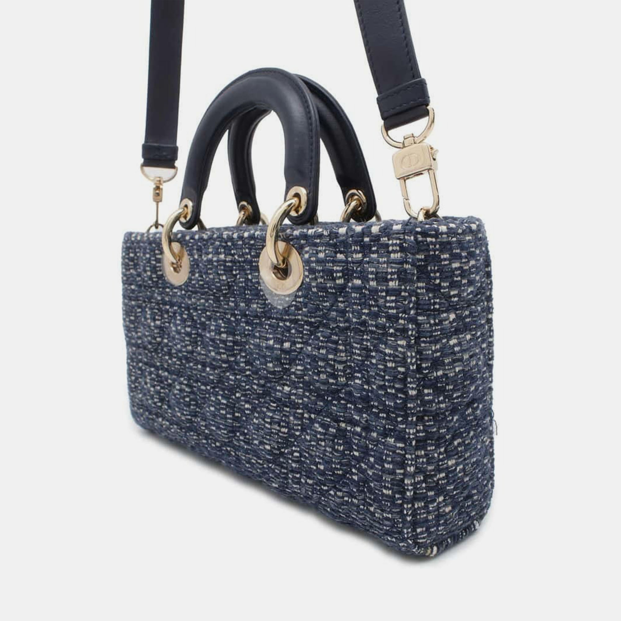 Dior LADY D-JOY Bag Navy Tweed Size Medium