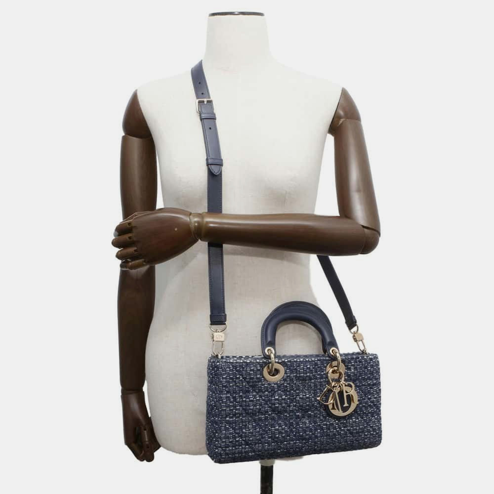 Dior LADY D-JOY Bag Navy Tweed Size Medium