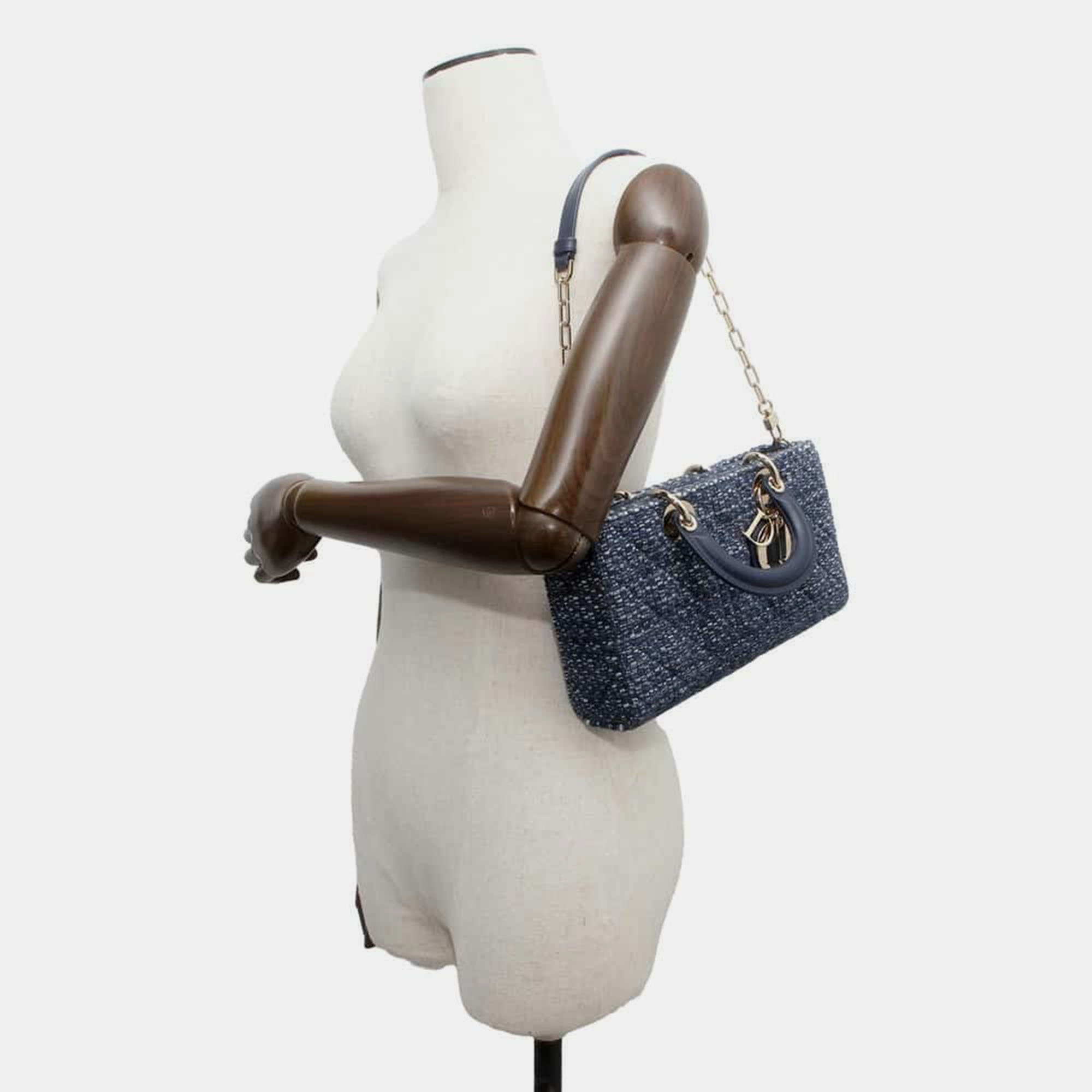 Dior LADY D-JOY Bag Navy Tweed Size Medium