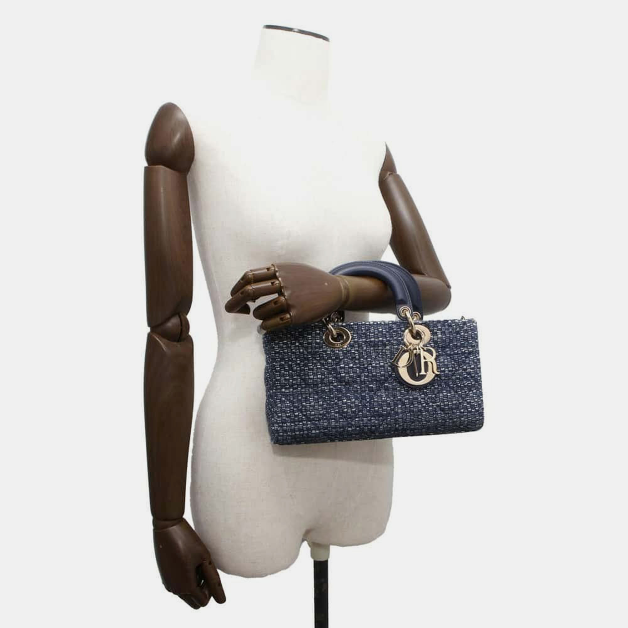 Dior LADY D-JOY Bag Navy Tweed Size Medium