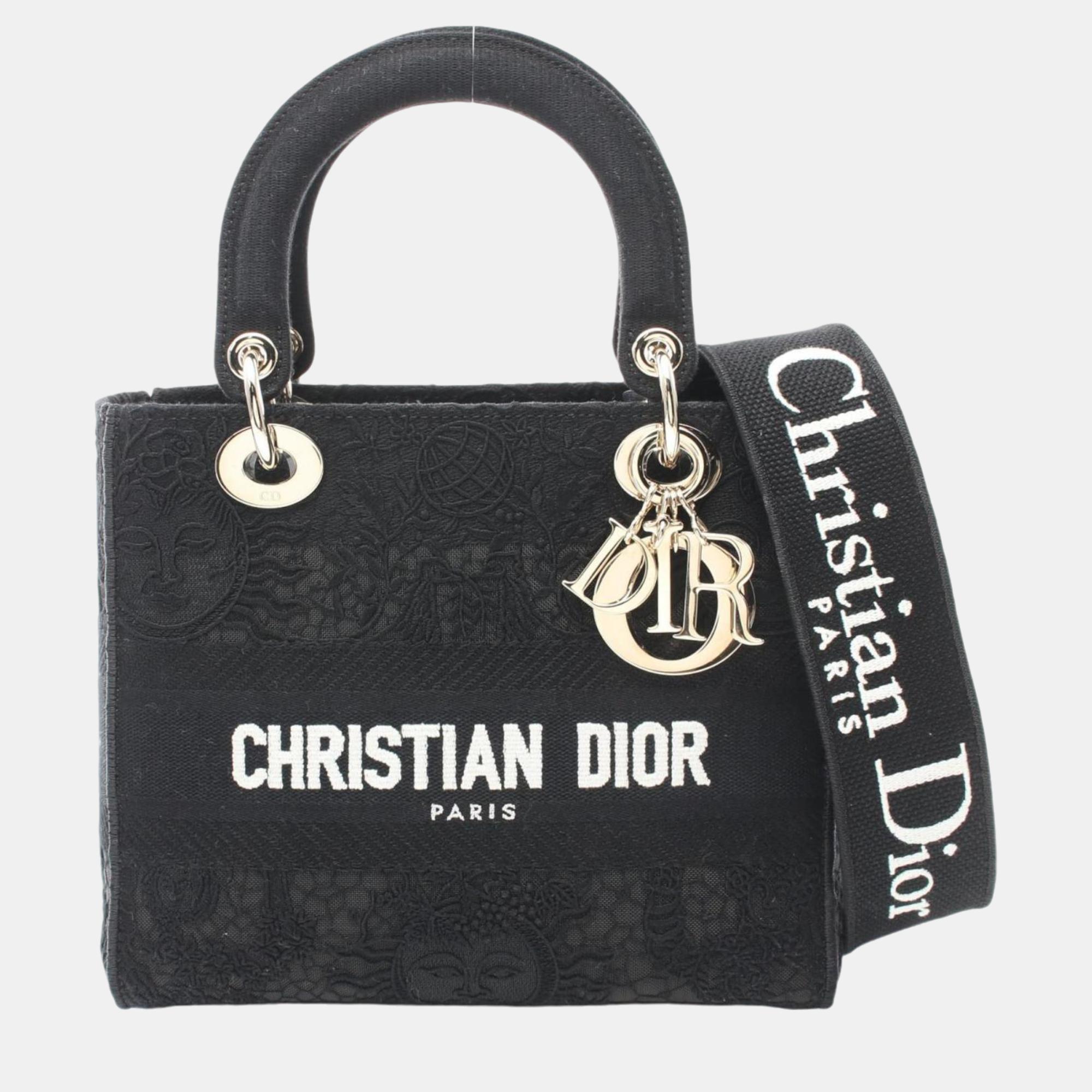 Dior Black Canvas Dior Lady D-Lite Medium Handbag