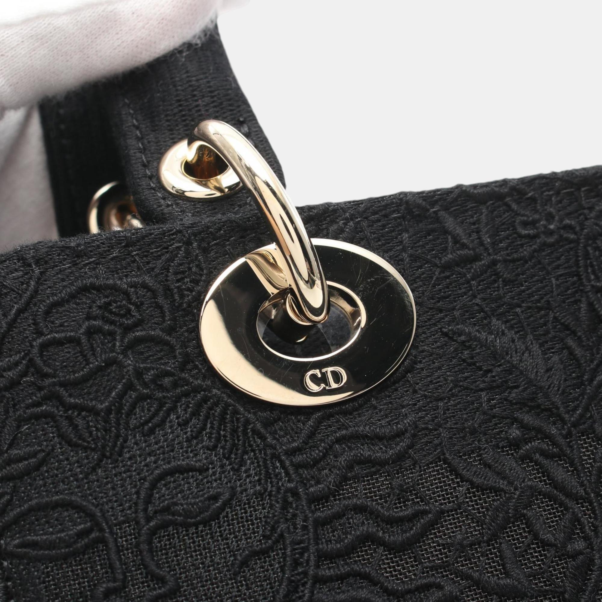 Dior Black Canvas Dior Lady D-Lite Medium Handbag