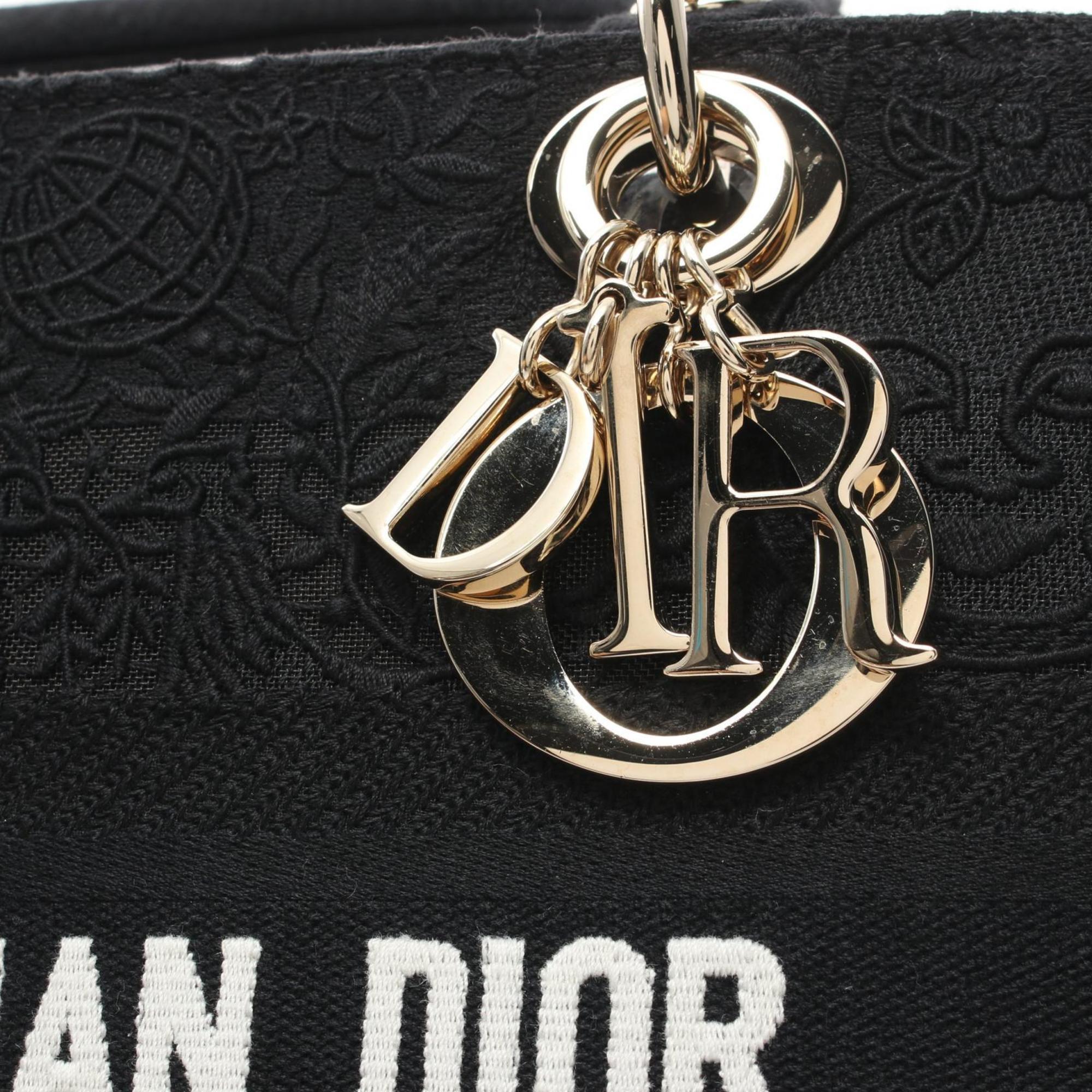 Dior Black Canvas Dior Lady D-Lite Medium Handbag