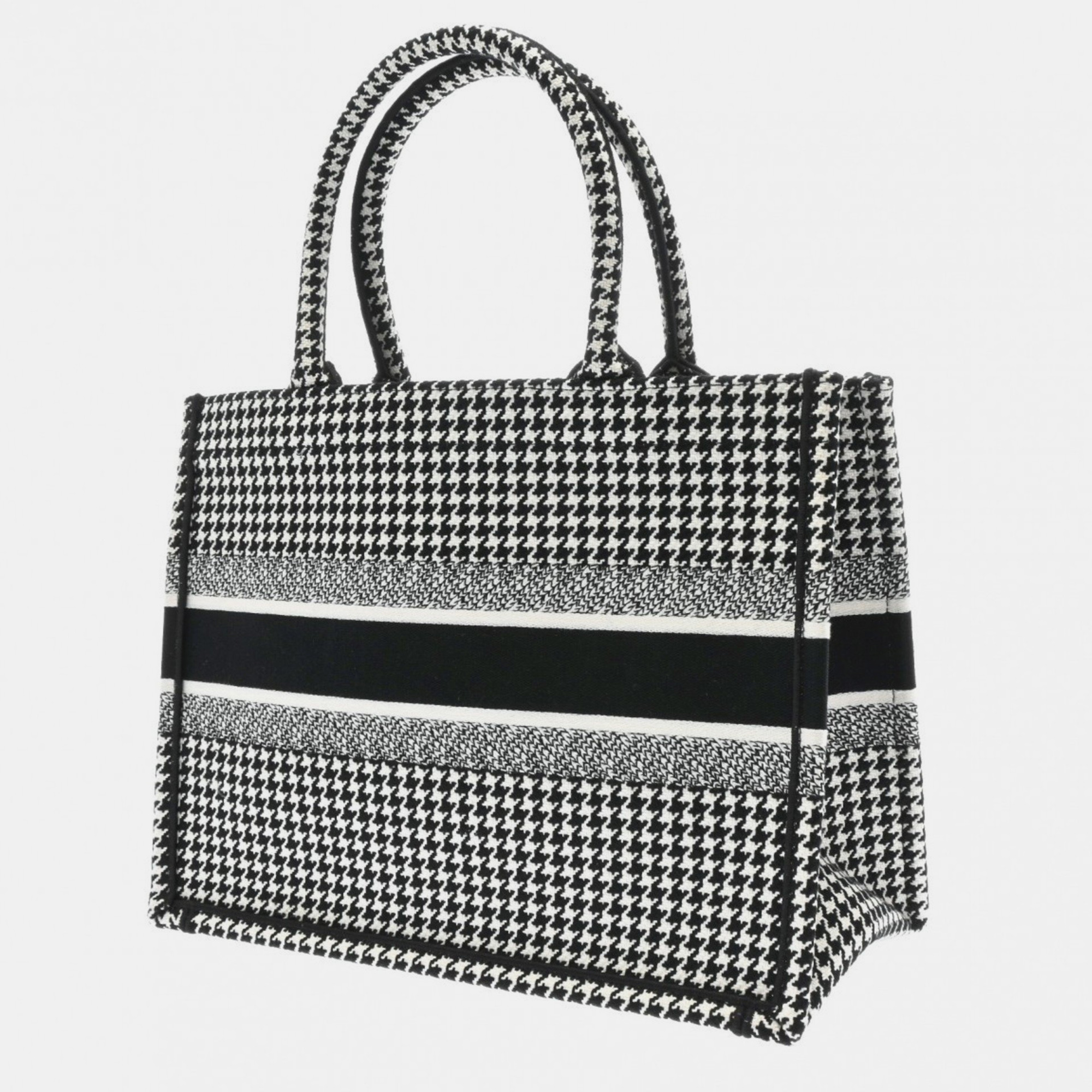 Christian Dior Book Tote Medium Houndstooth Black/White  Canvas Handbag