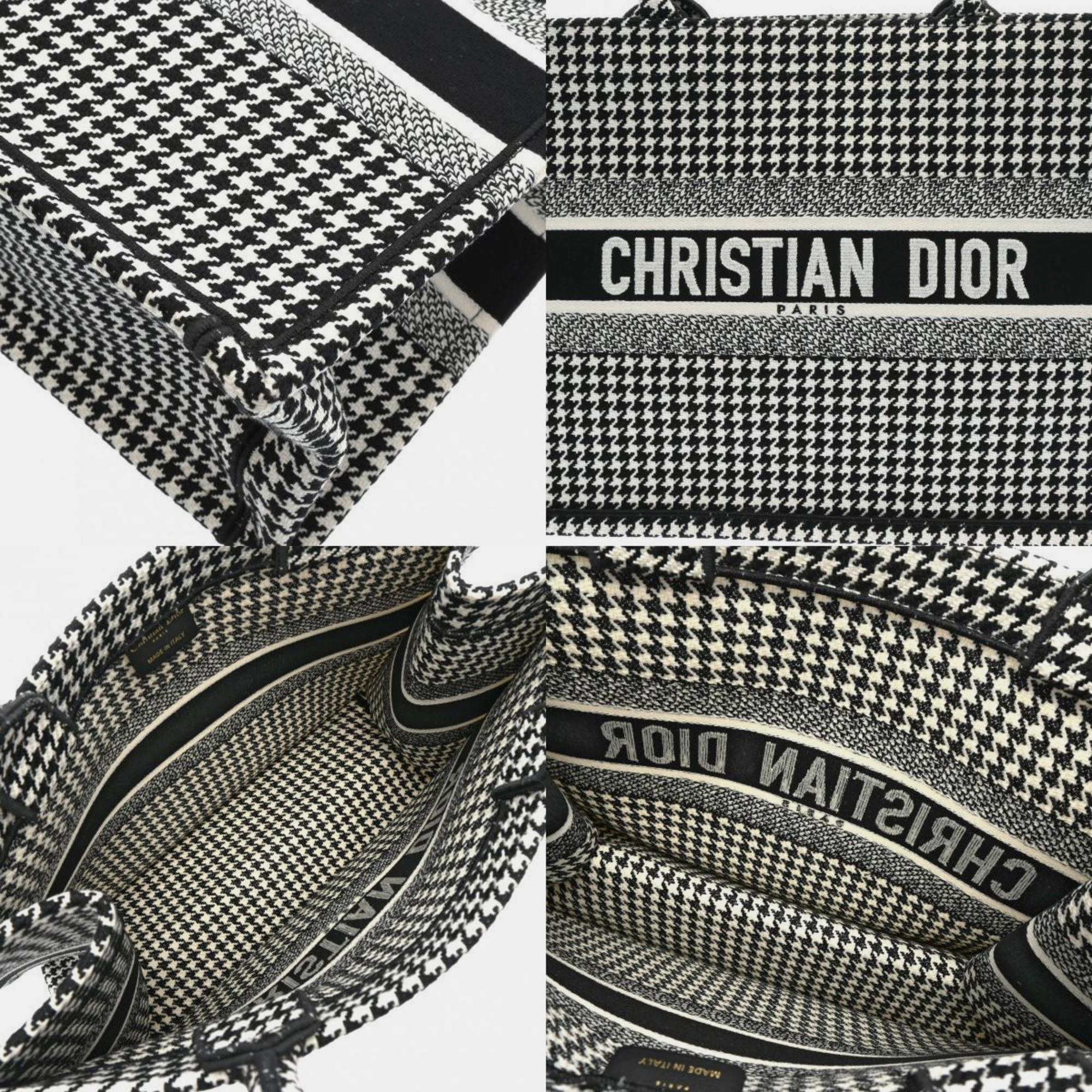 Christian Dior Book Tote Medium Houndstooth Black/White  Canvas Handbag