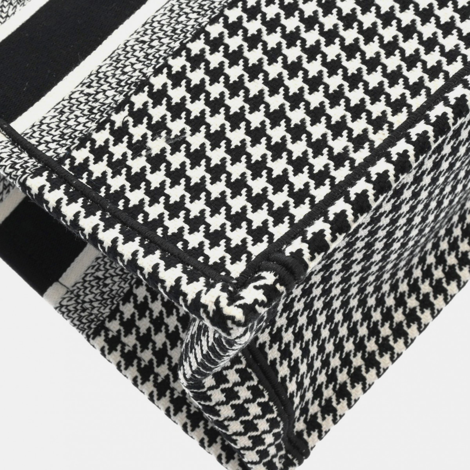 Christian Dior Book Tote Medium Houndstooth Black/White  Canvas Handbag