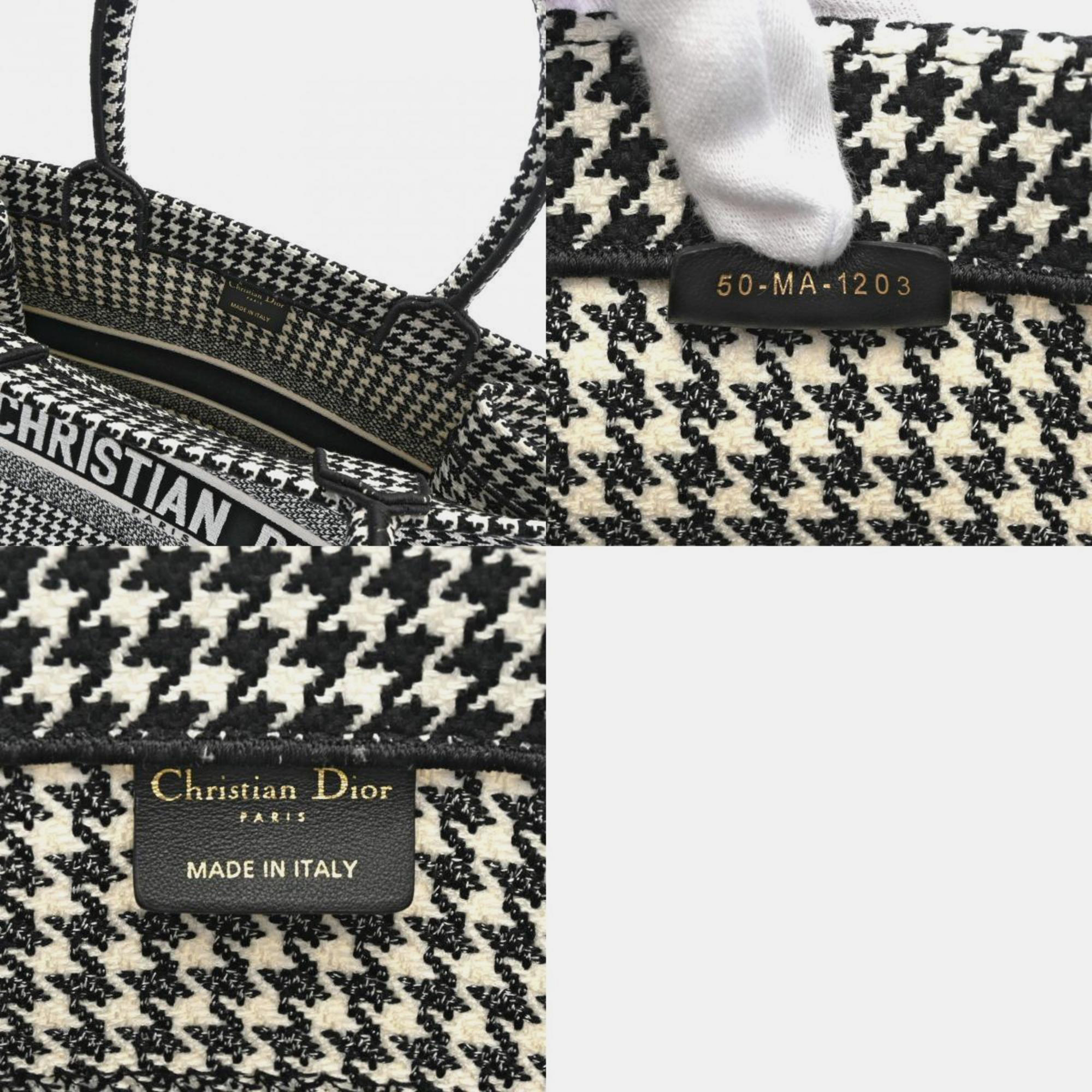 Christian Dior Book Tote Medium Houndstooth Black/White  Canvas Handbag