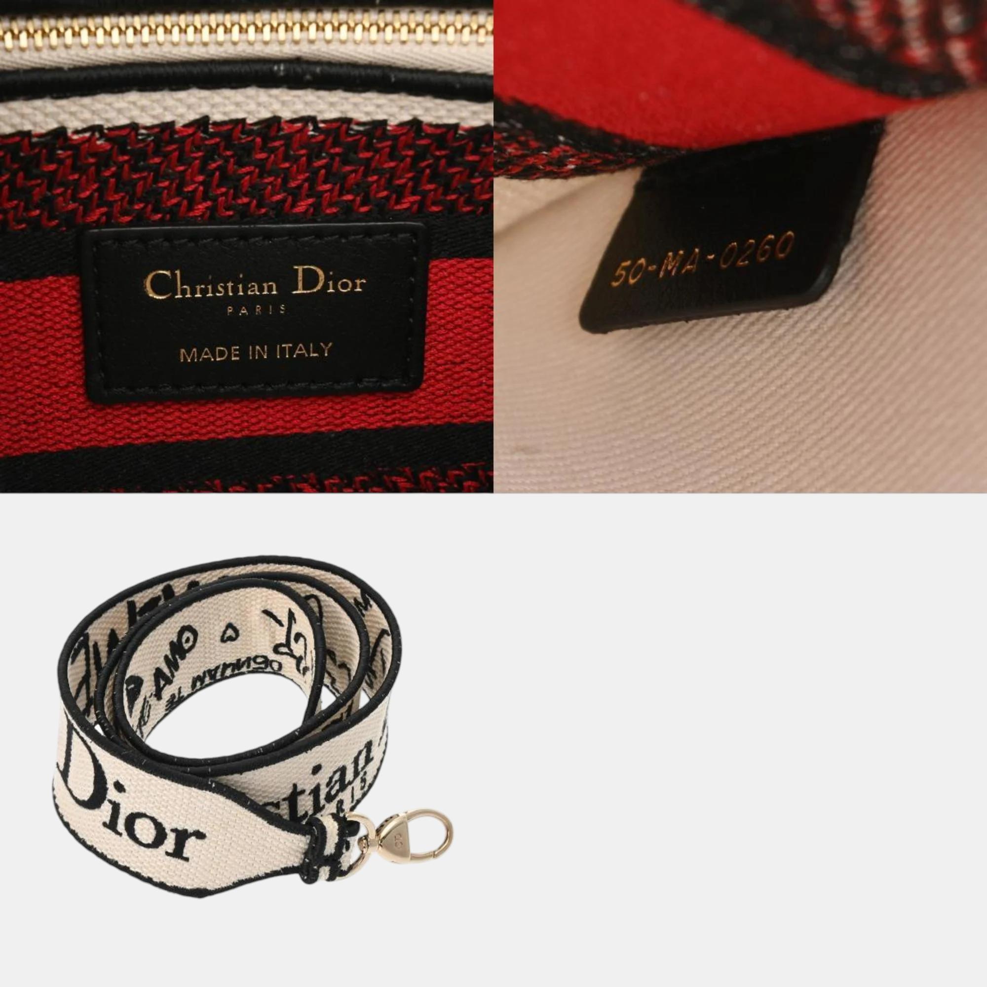 Dior Red/White Canvas LADY D-LITE Medium Handbag