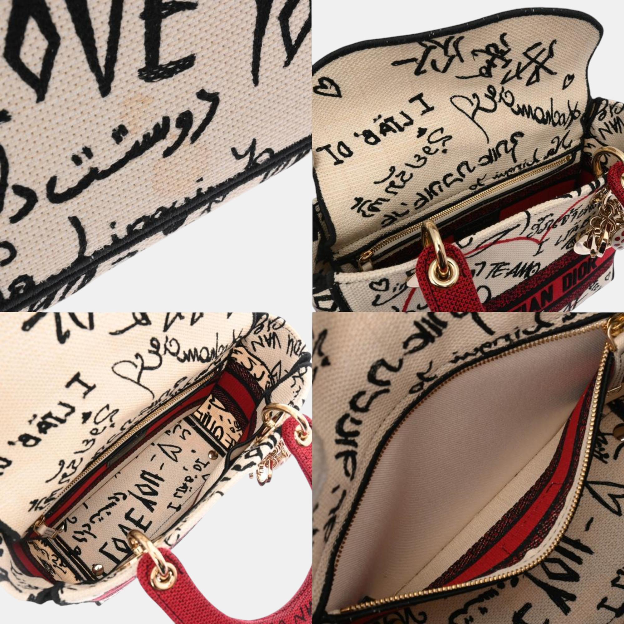 Dior Red/White Canvas LADY D-LITE Medium Handbag