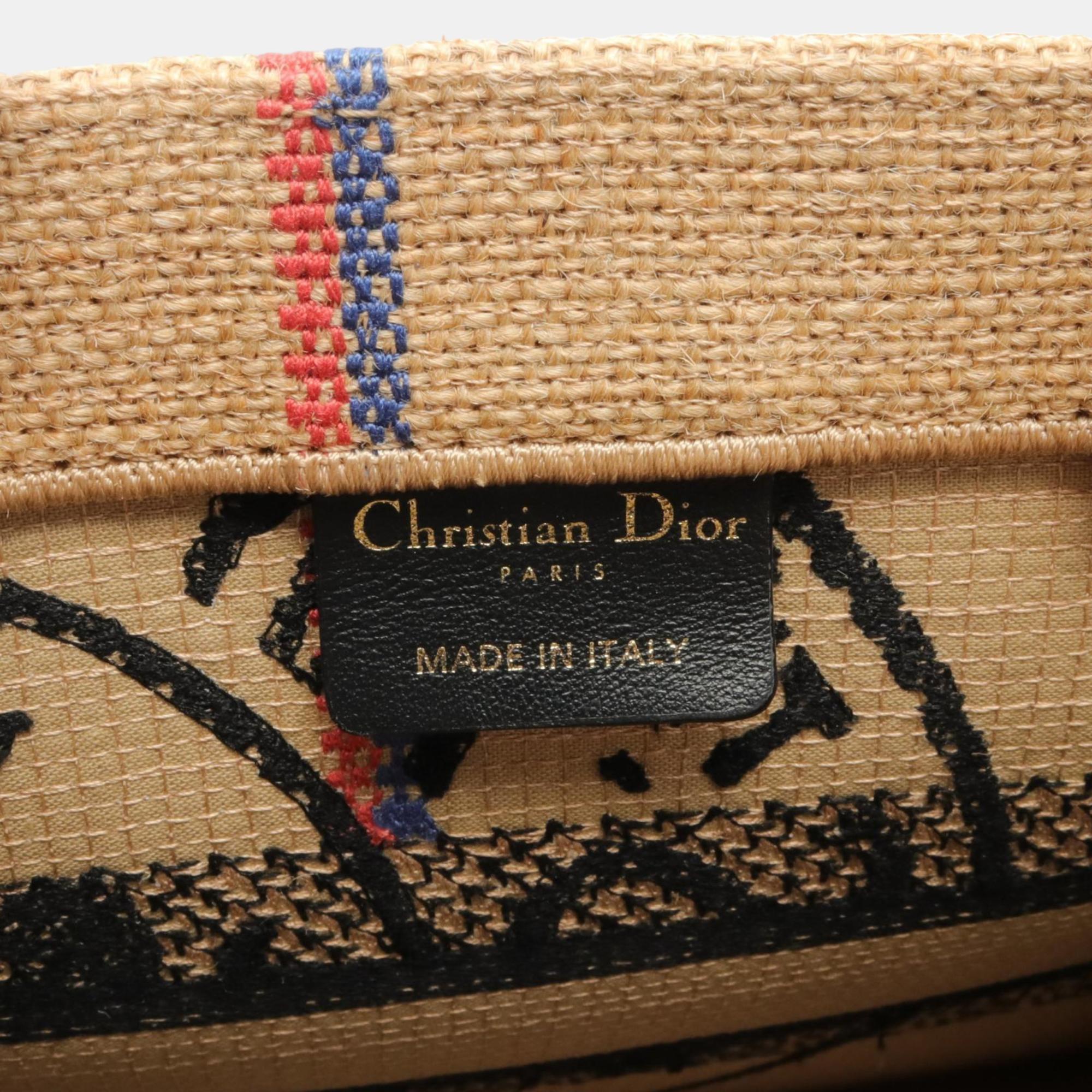 Christian Dior Jute Canvas Beige Multicolor Small Book Tote Bag