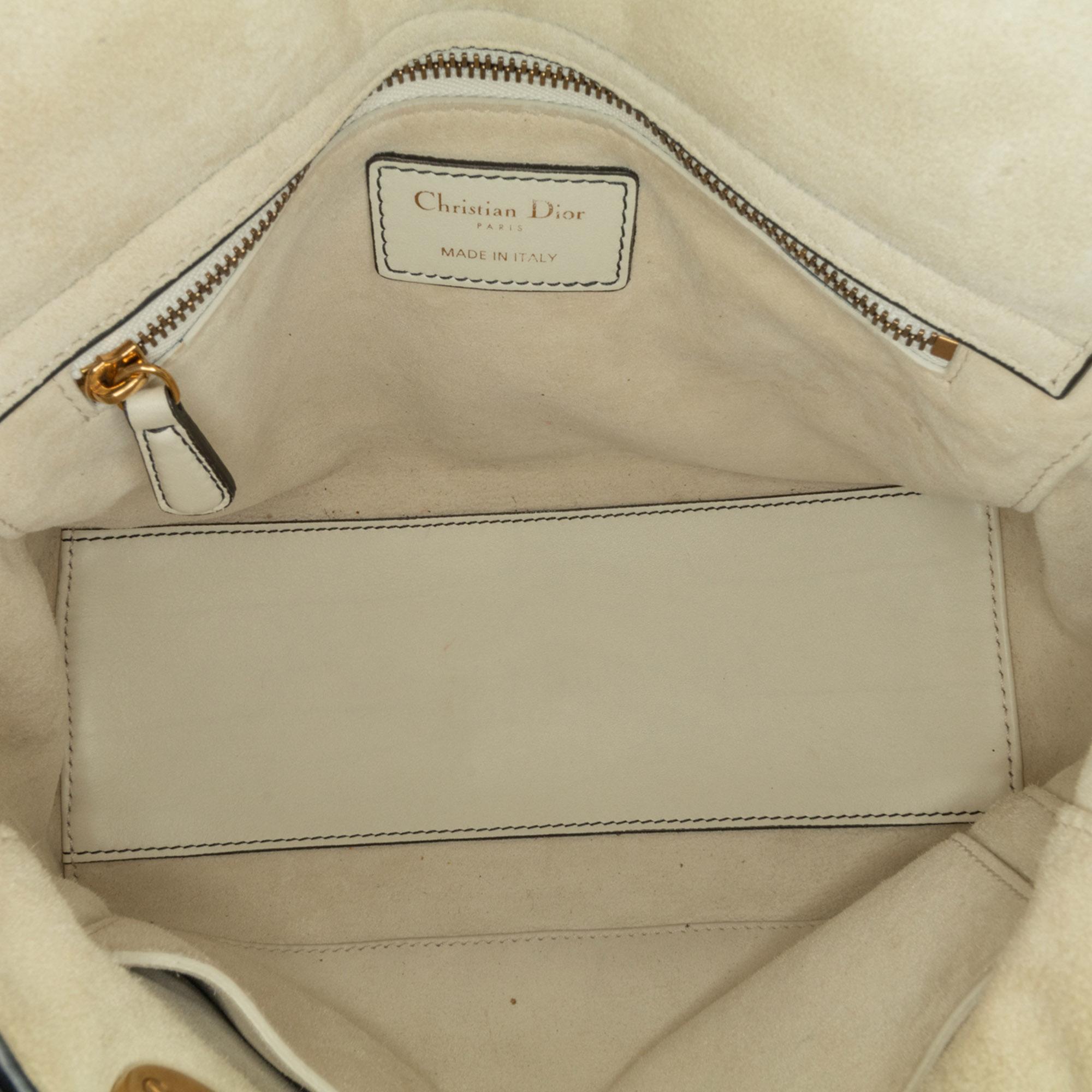 Dior White Medium Lambskin Cannage Studded Supple Lady Dior