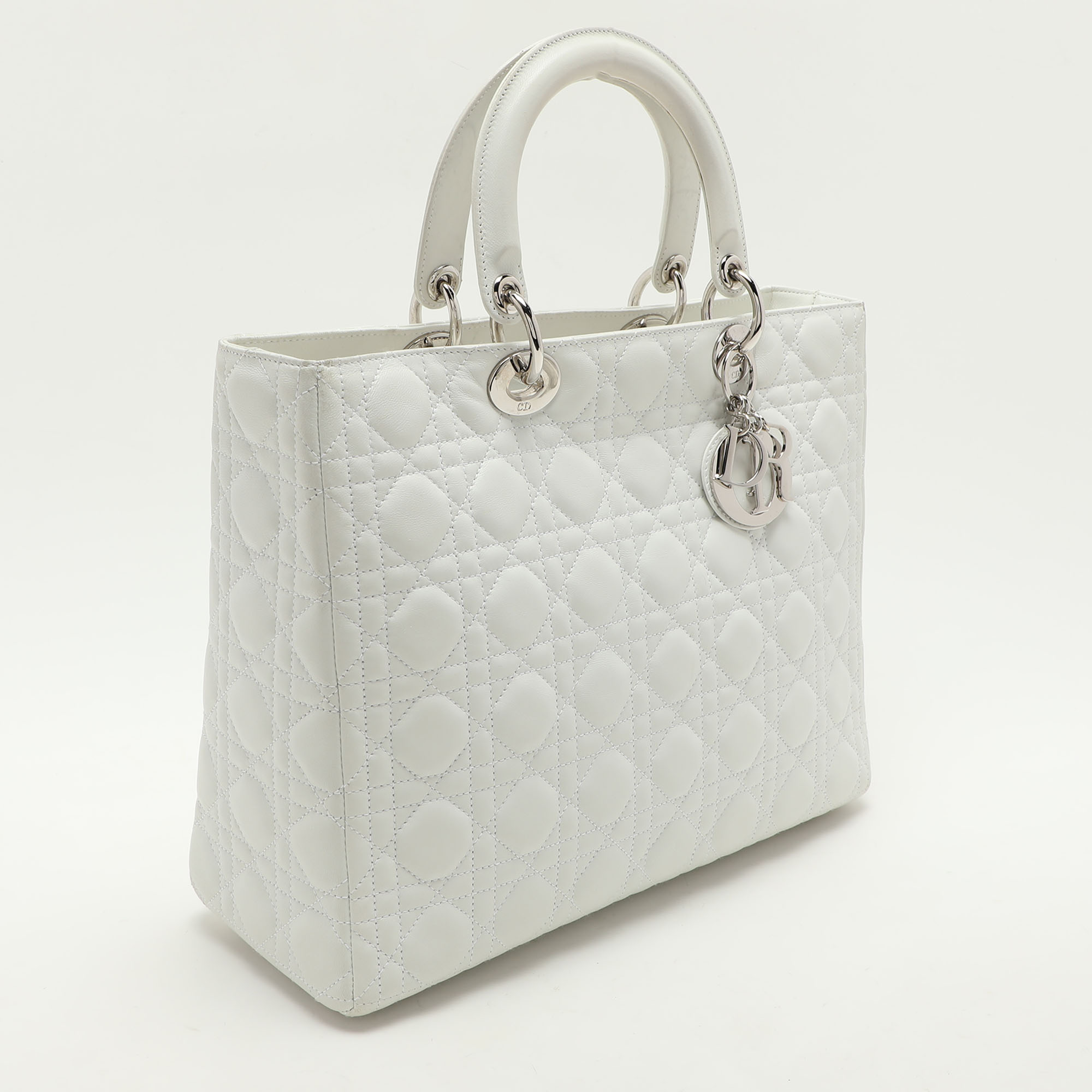 Dior White Cannage Leather Large Lady Dior Tote