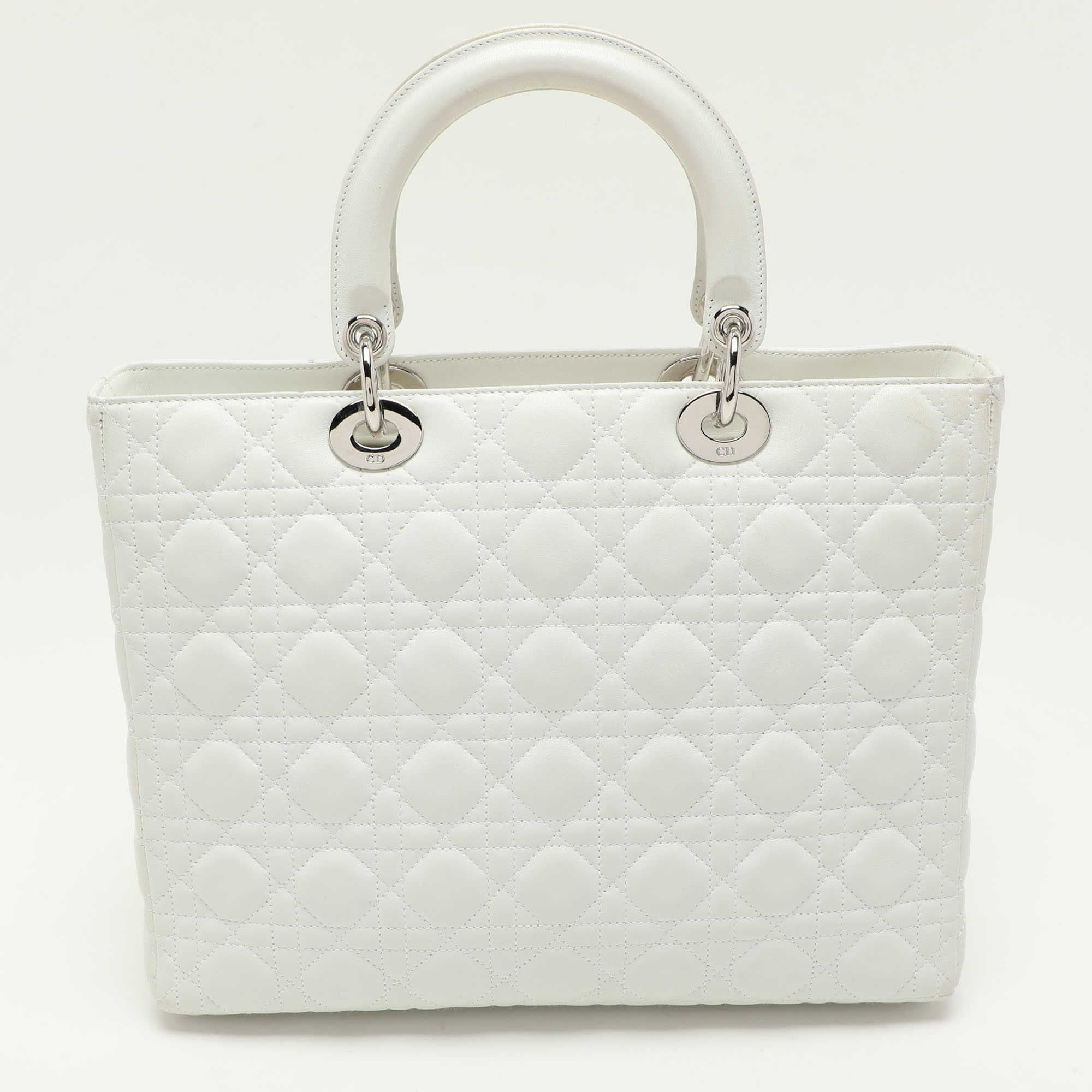 Dior White Cannage Leather Large Lady Dior Tote