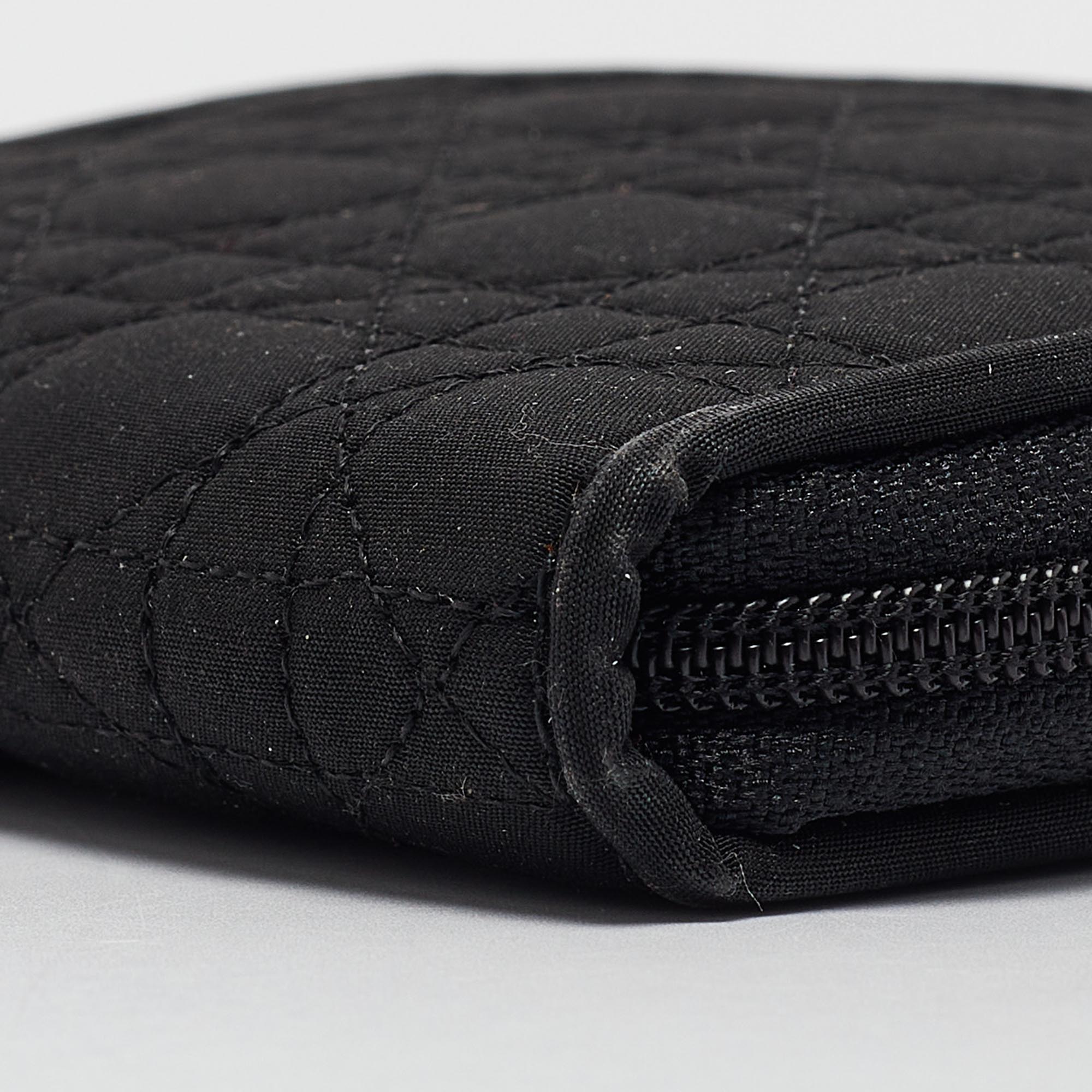 Dior Black Cannage Fabric Zip Around Coin Purse