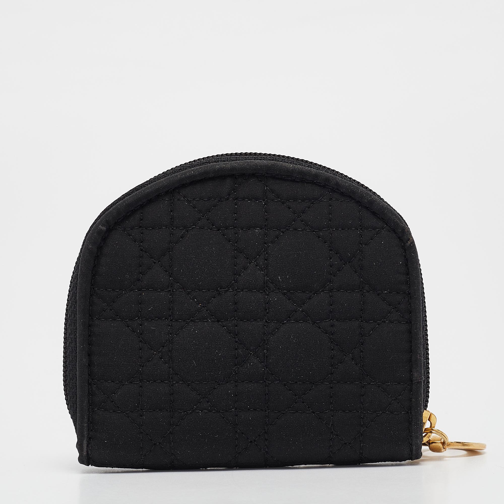 Dior Black Cannage Fabric Zip Around Coin Purse